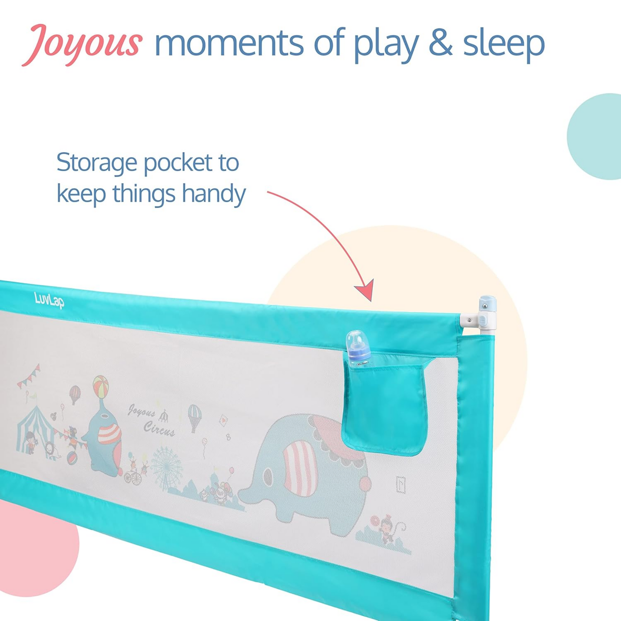 LuvLap Comfy Baby Bed Rail Guard for Baby & Toddler Safety, 180cm x 72cm, Bed rails for baby safety, Foldable & Portable, Adjustable Height, Single bed side rails for baby, (Green)