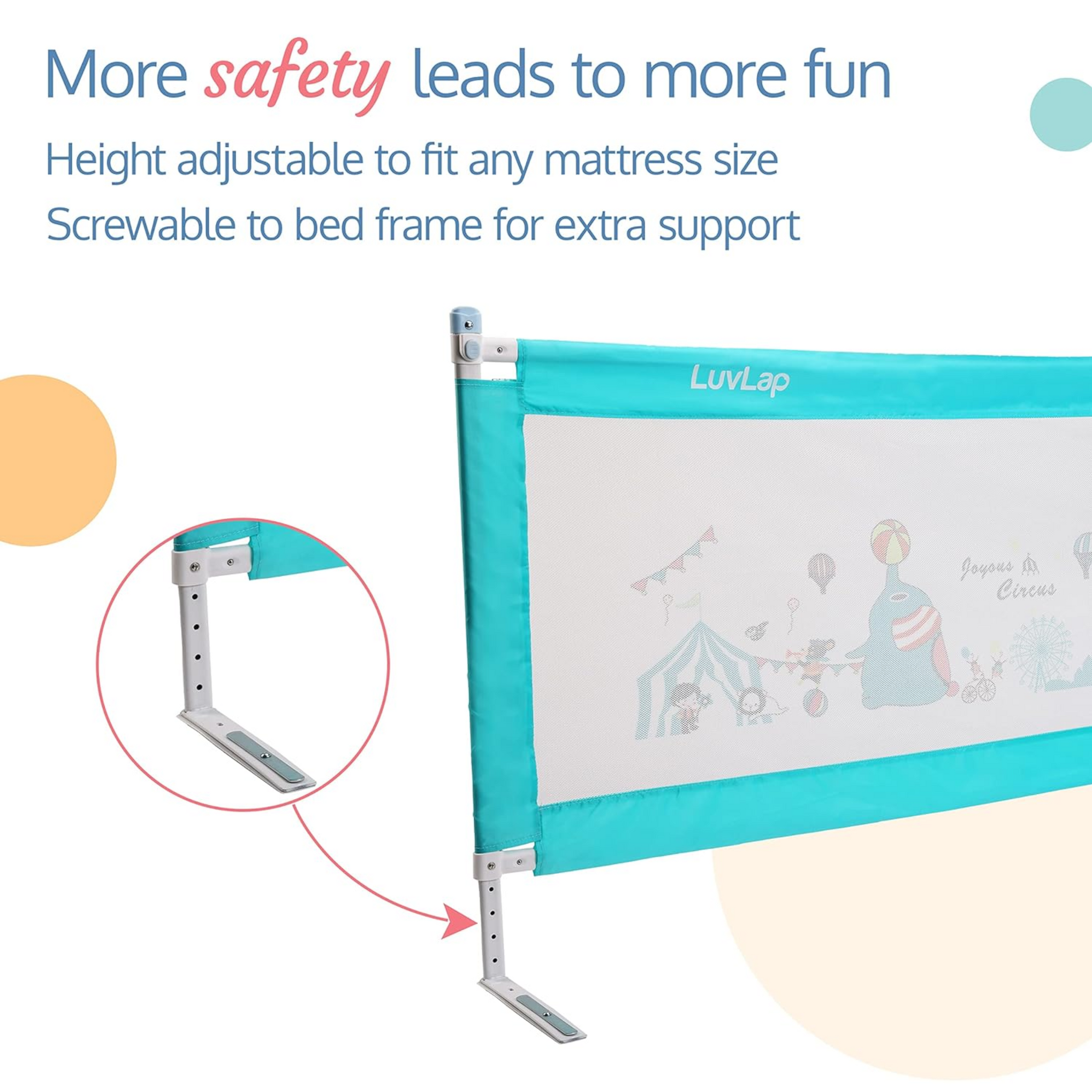 LuvLap Comfy Baby Bed Rail Guard for Baby & Toddler Safety, 180cm x 72cm, Bed rails for baby safety, Foldable & Portable, Adjustable Height, Single bed side rails for baby, (Green)