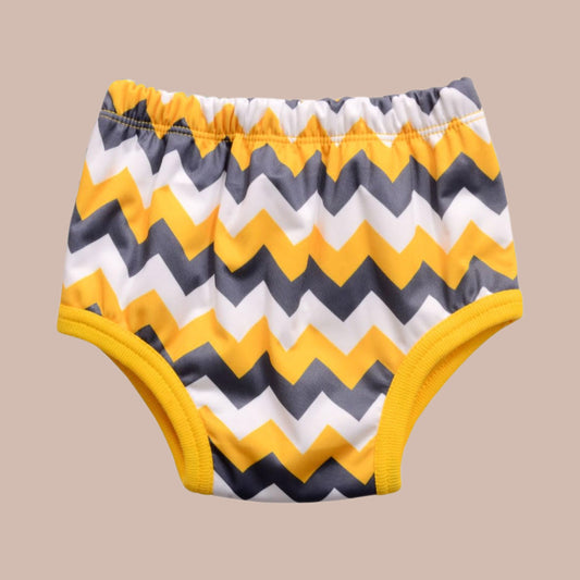 Mee Mee Diaper Panty Potty Training pull - up Pants For Growing Baby/Toddlers | With 3 Layer Protection of Cotton Padding & Super Dry Feel Outer Layer | yellow brown ZIG ZAG line printed diaper panty