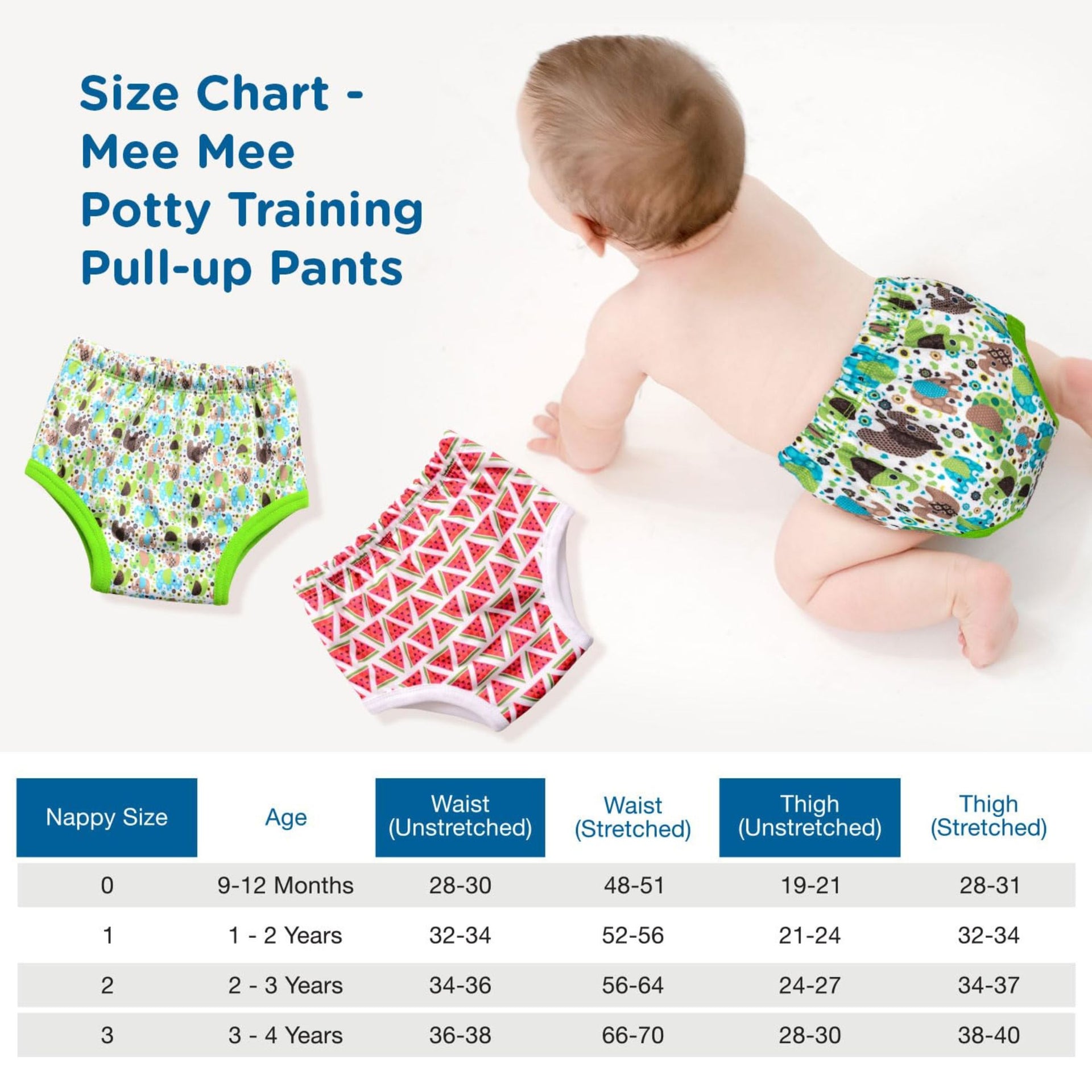 Mee Mee Potty Diaper Panty Training pull - up Pants For Growing Baby/Toddlers | With 3 Layer Protection of Cotton Padding & Super Dry Feel Outer Layer | green color elephant printed Diaper Panty