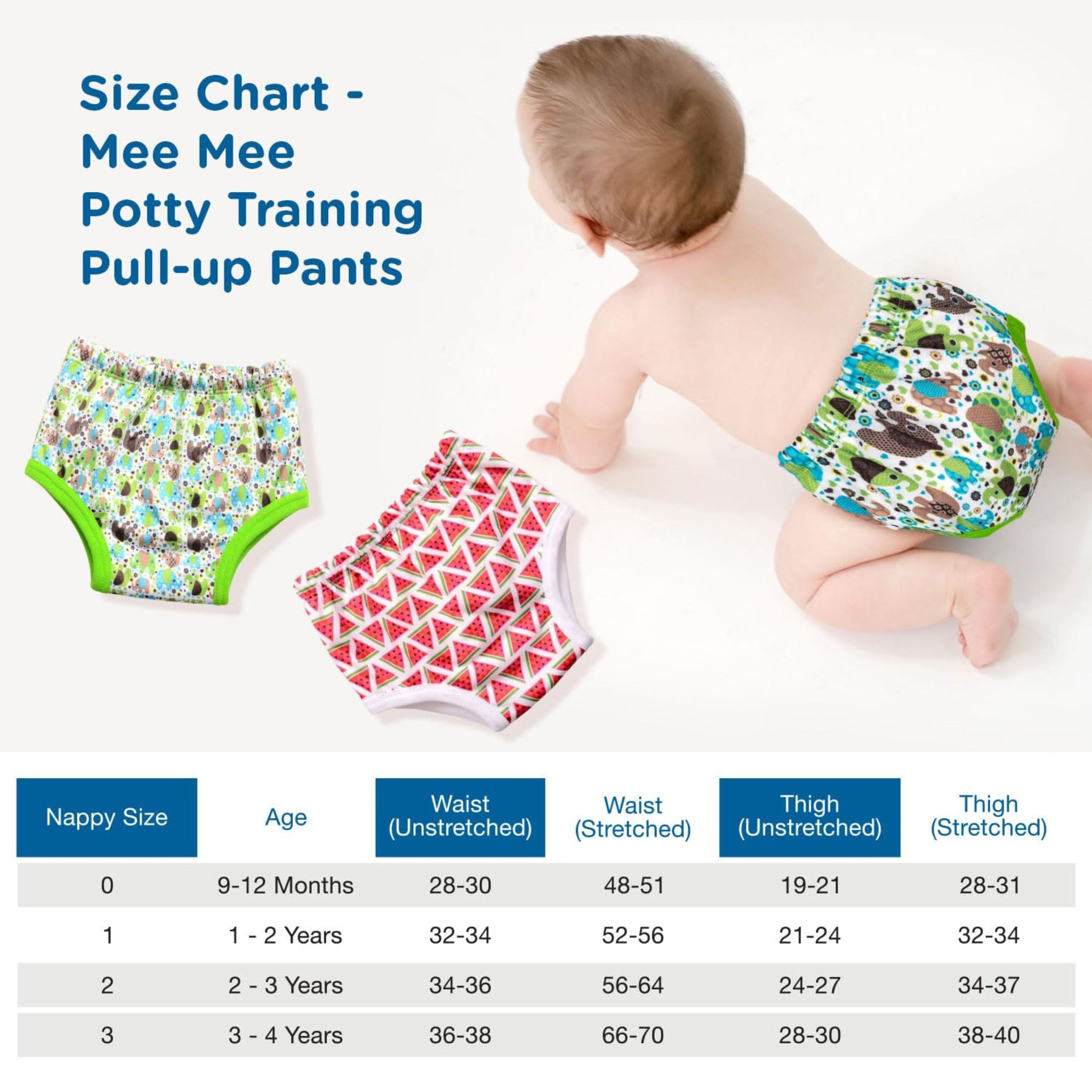 Mee Mee Potty Diaper Panty Training pull - up Pants For Growing Baby/Toddlers | With 3 Layer Protection of Cotton Padding & Super Dry Feel Outer Layer | green color elephant printed Diaper Panty