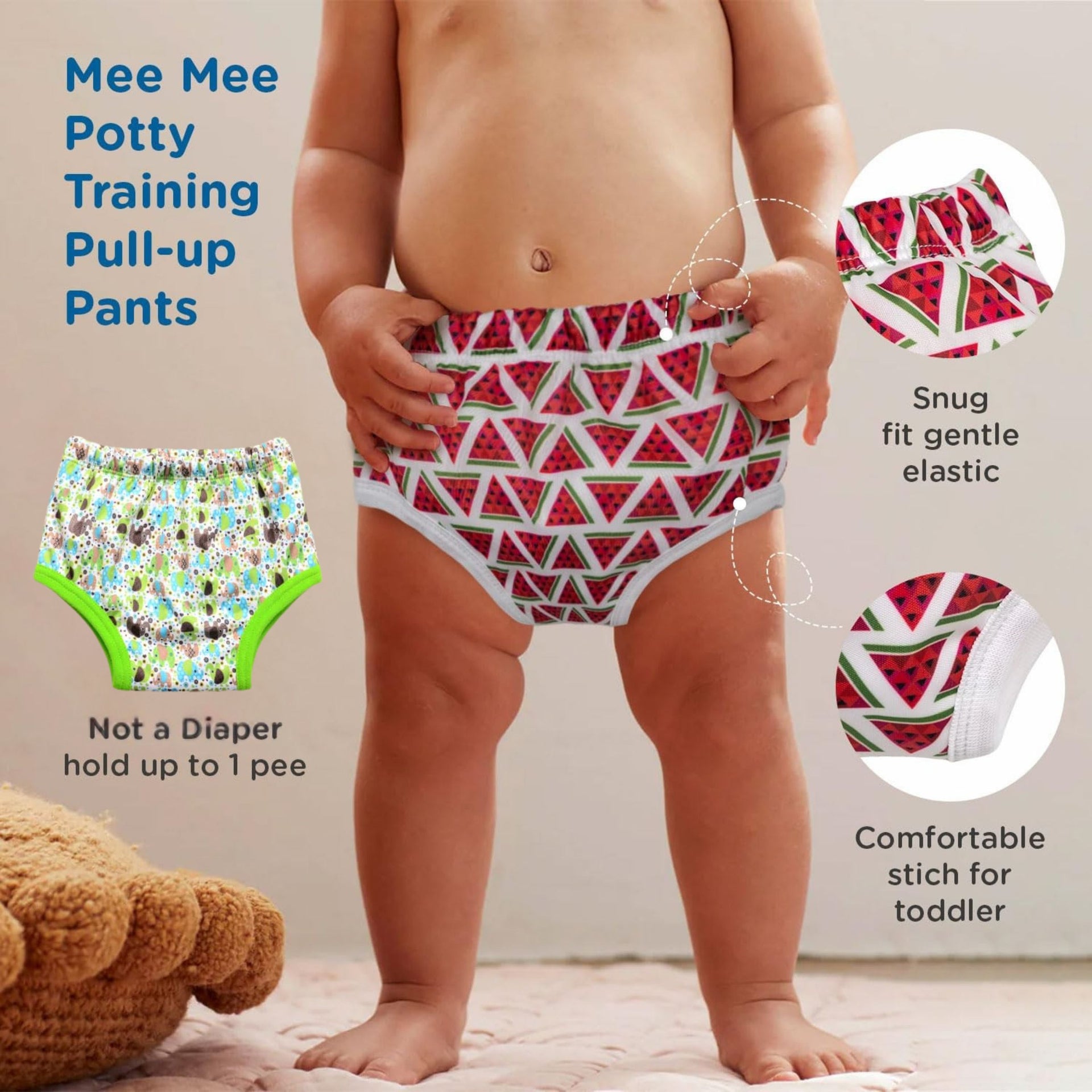 Mee Mee Potty Diaper Panty Training pull - up Pants For Growing Baby/Toddlers | With 3 Layer Protection of Cotton Padding & Super Dry Feel Outer Layer | green color elephant printed Diaper Panty