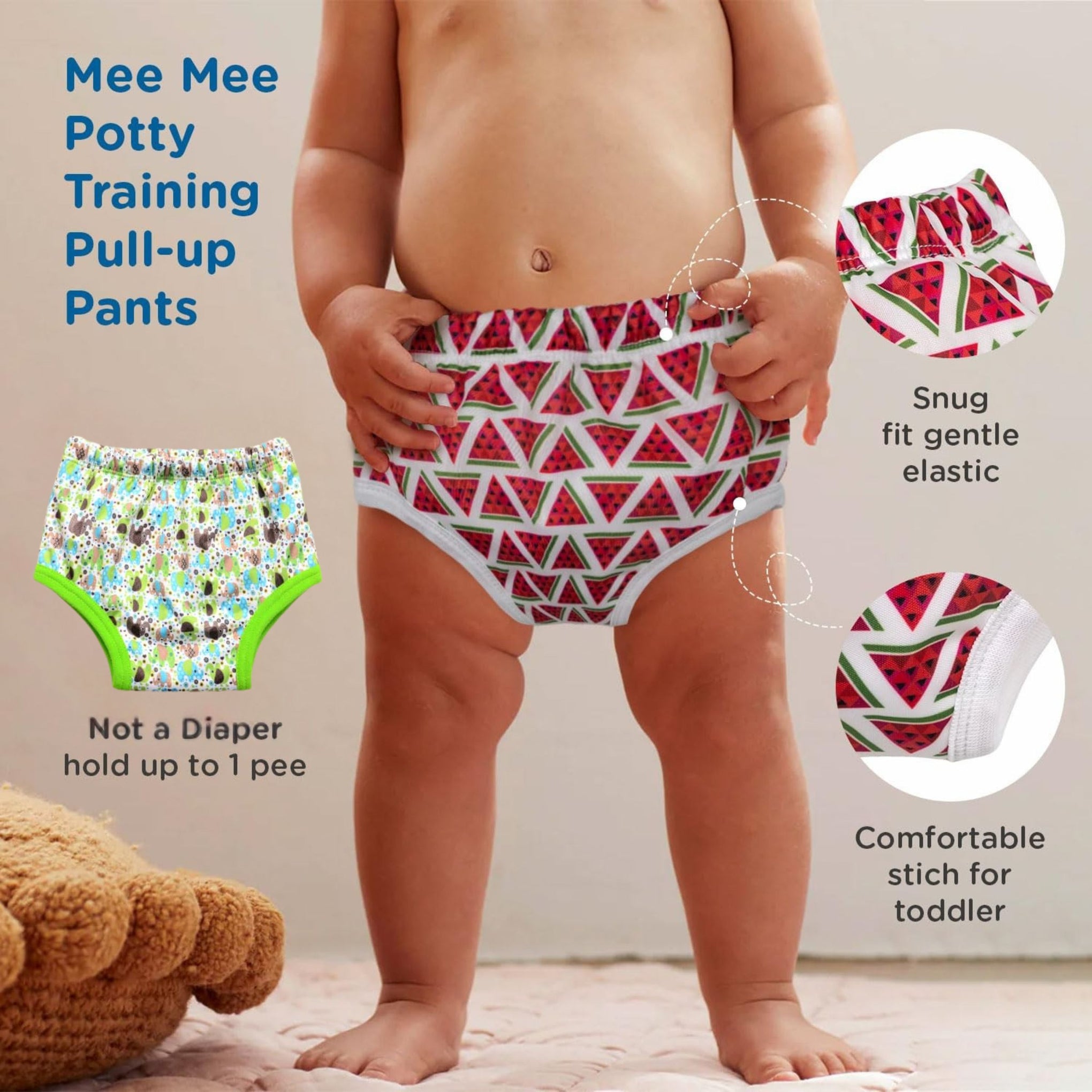 Mee Mee Potty Diaper Panty Training pull - up Pants For Growing Baby/Toddlers | With 3 Layer Protection of Cotton Padding & Super Dry Feel Outer Layer | green color elephant printed Diaper Panty