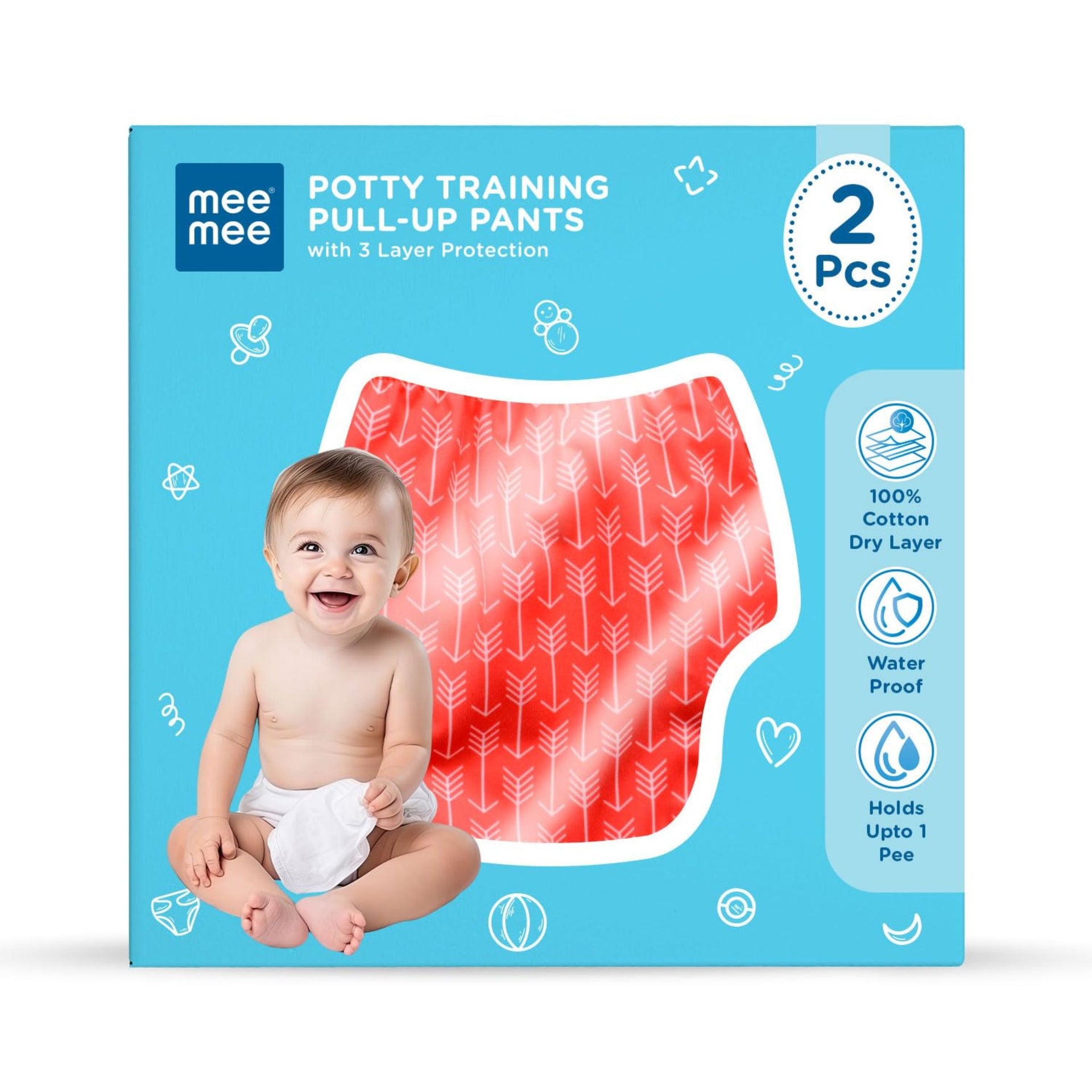 Mee Mee Diaper Panty Potty Training pull - up Pants For Growing Baby/Toddlers | With 3 Layer Protection of Cotton Padding & Super Dry Feel Outer Layer | Pack of 1 | ORANGE color arrow printed panty