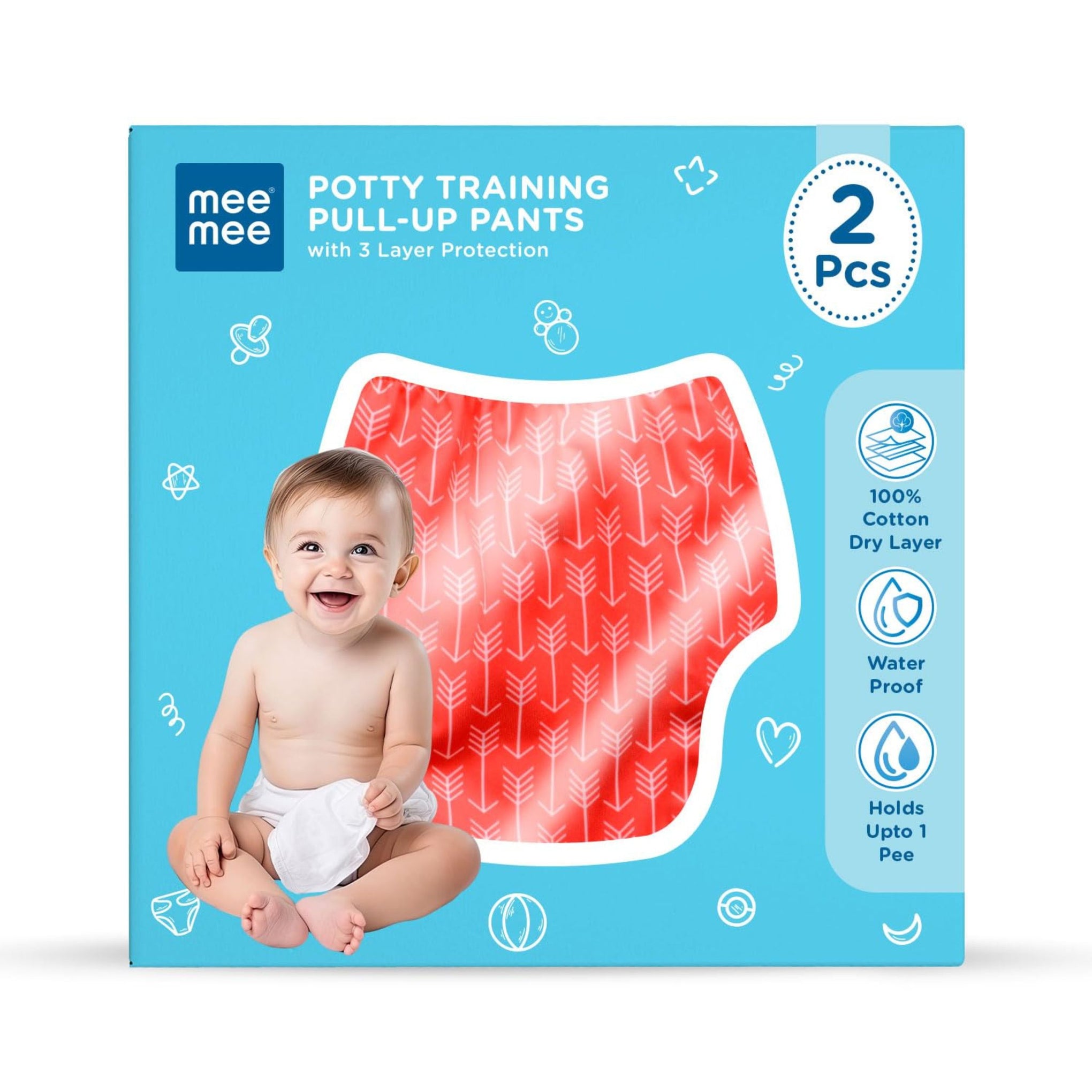 Mee Mee Diaper Panty Potty Training pull - up Pants For Growing Baby/Toddlers | With 3 Layer Protection of Cotton Padding & Super Dry Feel Outer Layer | Pack of 1 | ORANGE color arrow printed panty