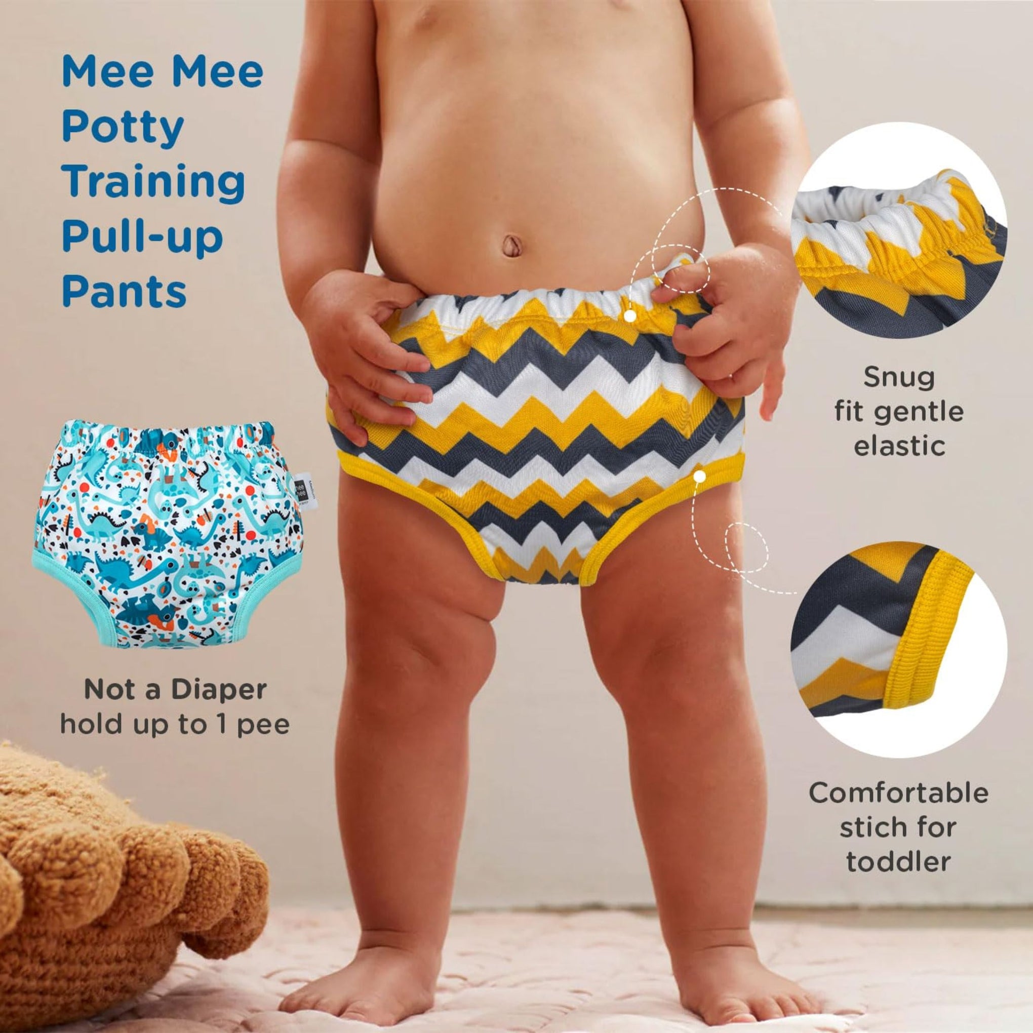Mee Mee Diaper Panty Potty Training pull - up Pants For Growing Baby/Toddlers | With 3 Layer Protection of Cotton Padding & Super Dry Feel Outer Layer | yellow brown ZIG ZAG line printed diaper panty