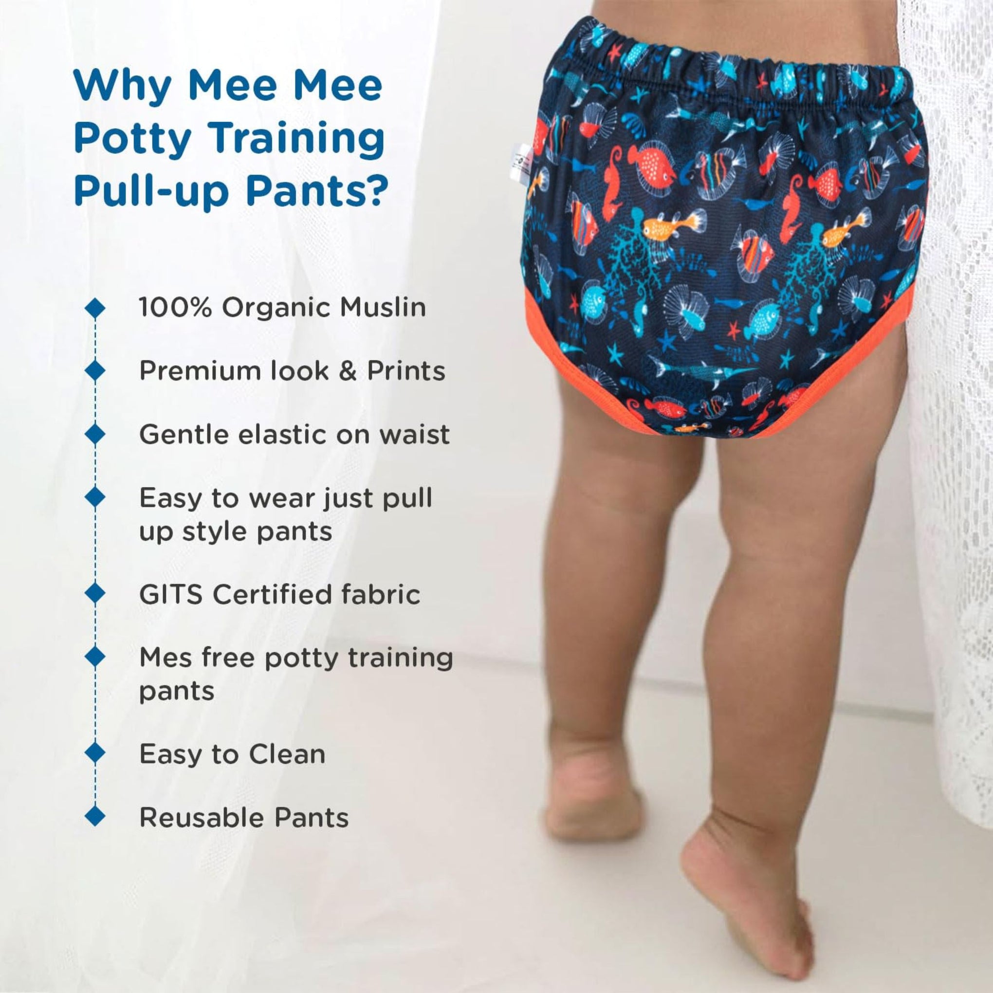 Mee Mee Diaper Panty Potty Training pull - up Pants For Growing Baby/Toddlers | With 3 Layer Protection of Cotton Padding & Super Dry Feel Outer Layer | Pack of 1 | ORANGE color arrow printed panty