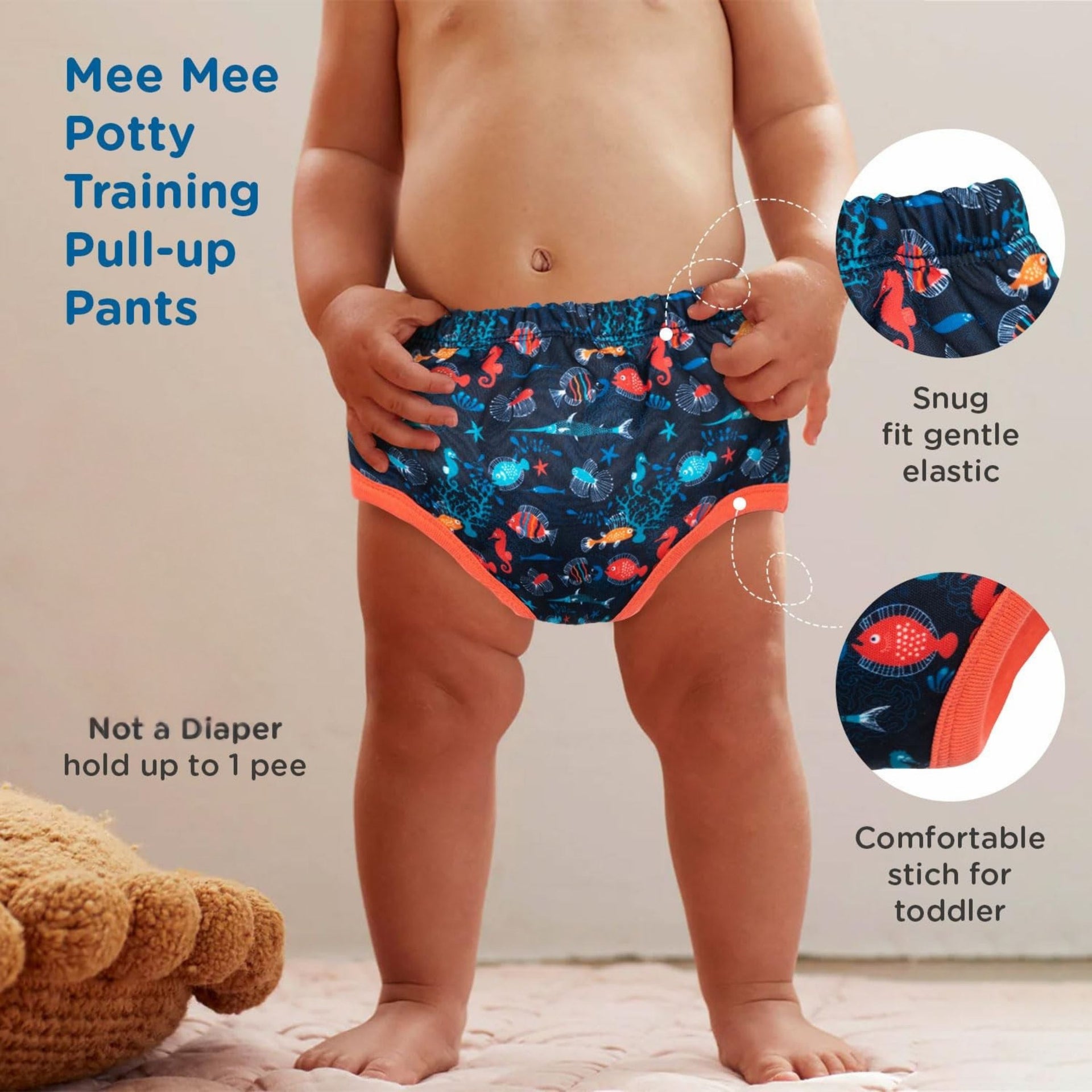 Mee Mee Diaper Panty Potty Training pull - up Pants For Growing Baby/Toddlers | With 3 Layer Protection of Cotton Padding & Super Dry Feel Outer Layer | Pack of 1 | navy color ocean printed panty