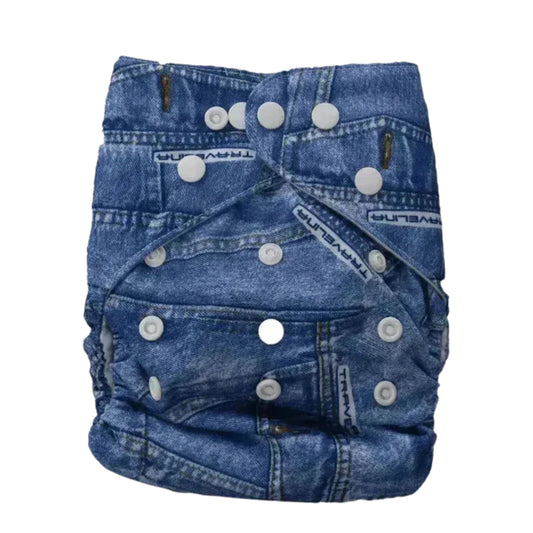 Smile Baby Cotton Cloth Diapers For Babies | Baby Products | Reusable Diaper For New Born | Washable Diapers | Leak Proof, Adjustable | 1 Diaper & 1 Booster Insert-Blue Denim Jeans