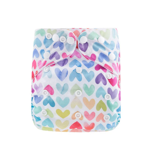 Smile Baby  Baby Pocket Cloth Diapers Without Inserts, Reusable Cloth Diapers Washable Fitted Diapers One Size Adjustable Reusable Nappy for Baby Girls and Boys rainbow color hearts printed on white color diapers for baby