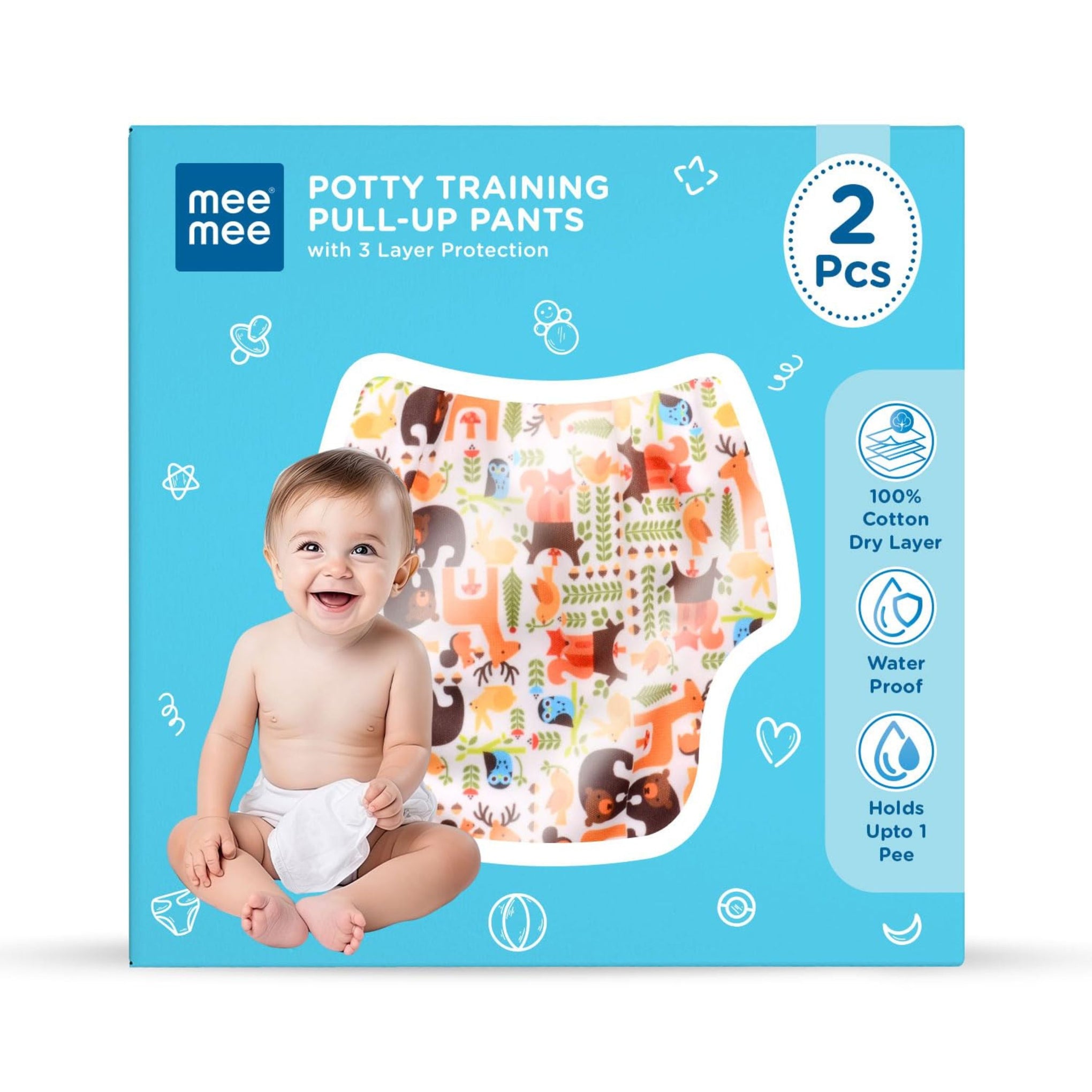 Mee Mee Dipar Panty Potty Training pull - up Pants For Growing Baby/Toddlers | With 3 Layer Protection of Cotton Padding & Super Dry Feel Outer Layer | Pack of 1 | orange color animal printed pant
