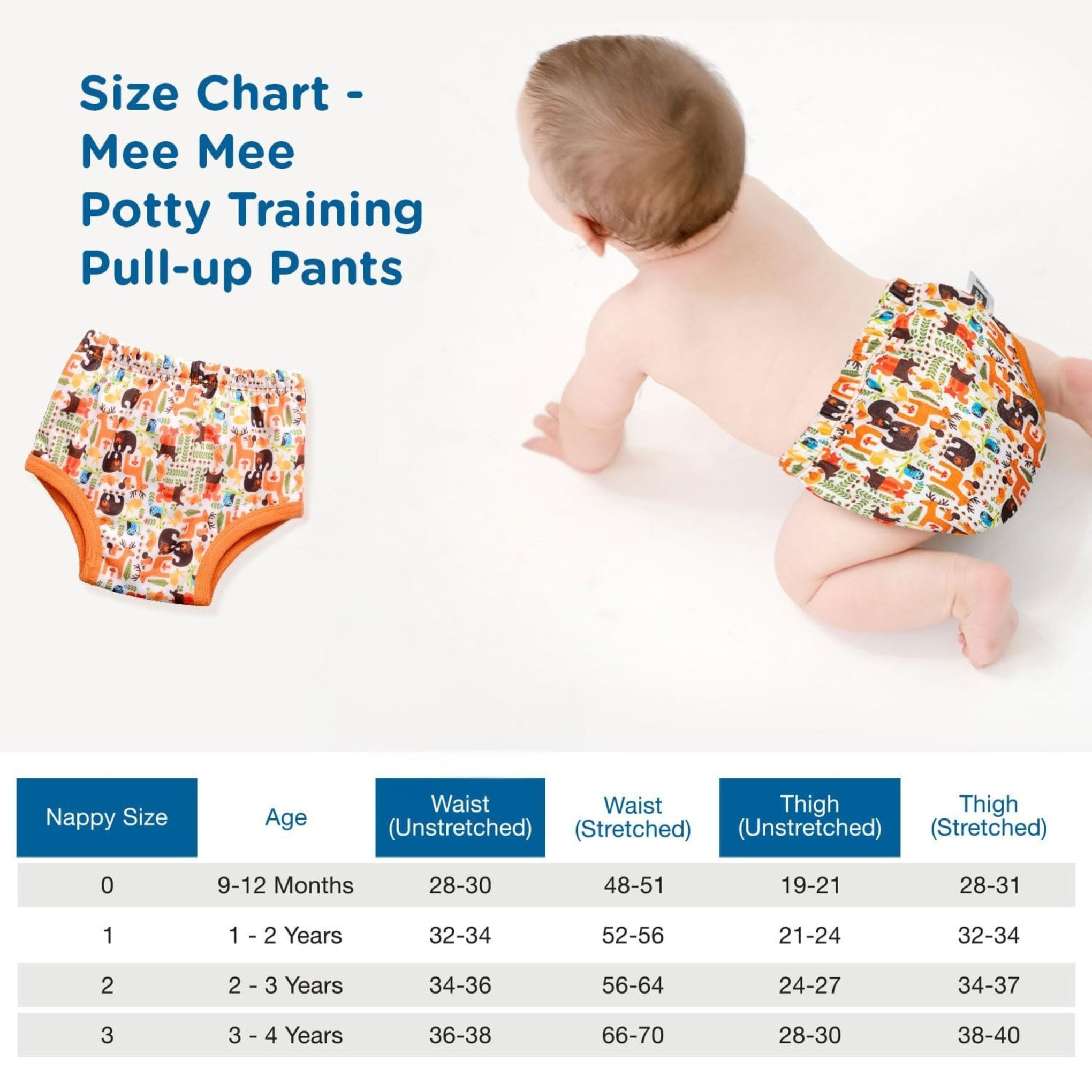 Mee Mee Dipar Panty Potty Training pull - up Pants For Growing Baby/Toddlers | With 3 Layer Protection of Cotton Padding & Super Dry Feel Outer Layer | Pack of 1 | orange color animal printed pant