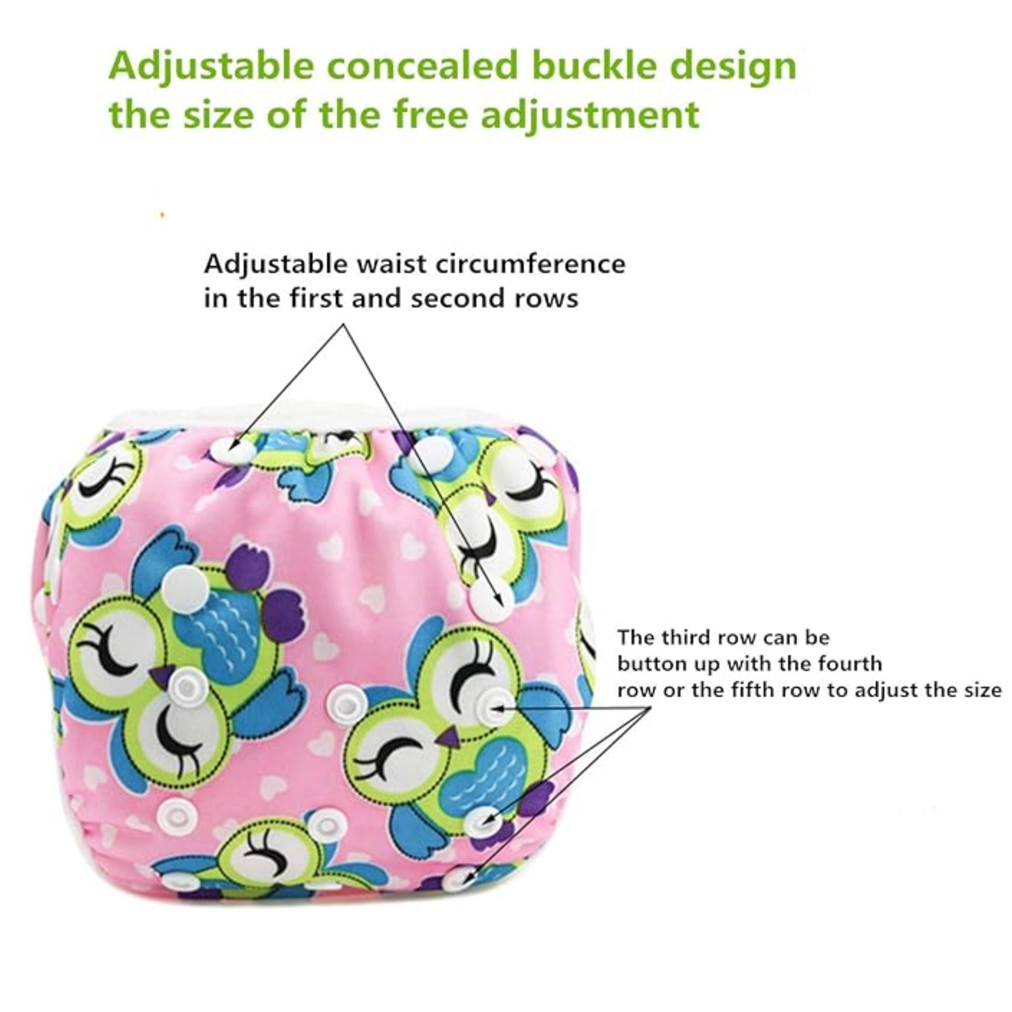 Smile Baby reusable diaper owl printed pink color |Baby Swim Diapers Reusable Adjustable & Washable Nappies