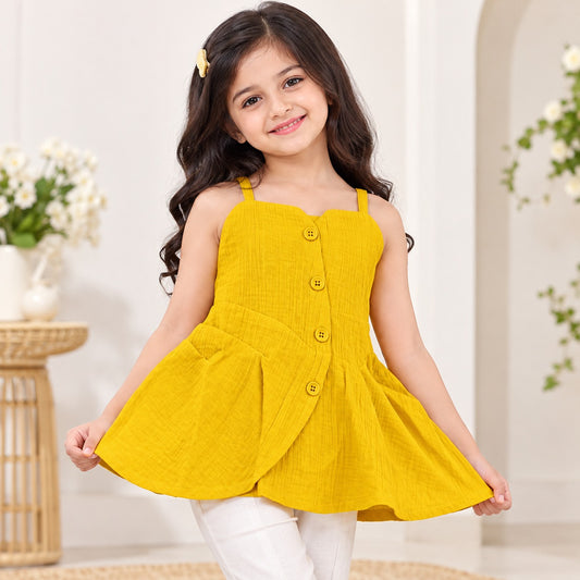 Reverse X-Treme girls yellow sleeveless dress back view with smocked panel and adjustable straps