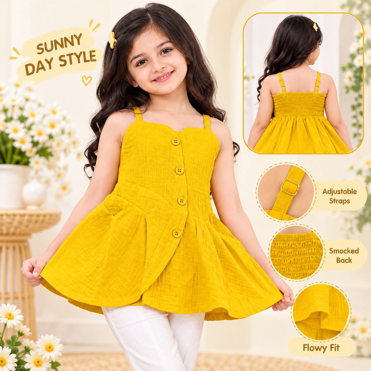 Reverse X-Treme girls yellow sleeveless button-front flared dress front view