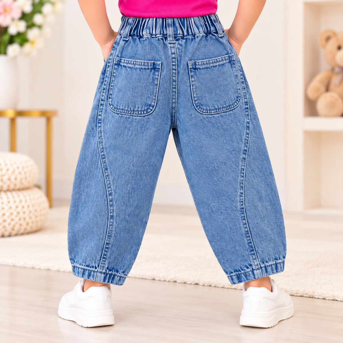 REVERSE X-TREME girls cartoon print balloon jeans back view