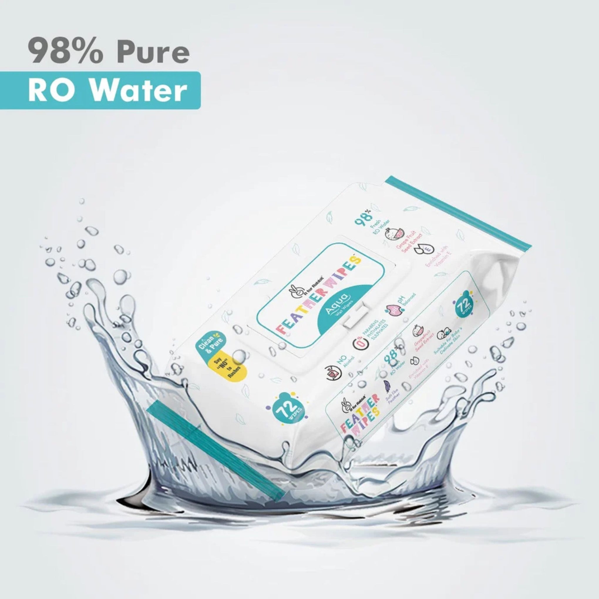 R For Rabbit Feather Aqua Baby Wipes Combo Pack Of 72 Units | Pure Water Wet Wipes for Babies With Lid (Pack of 1)