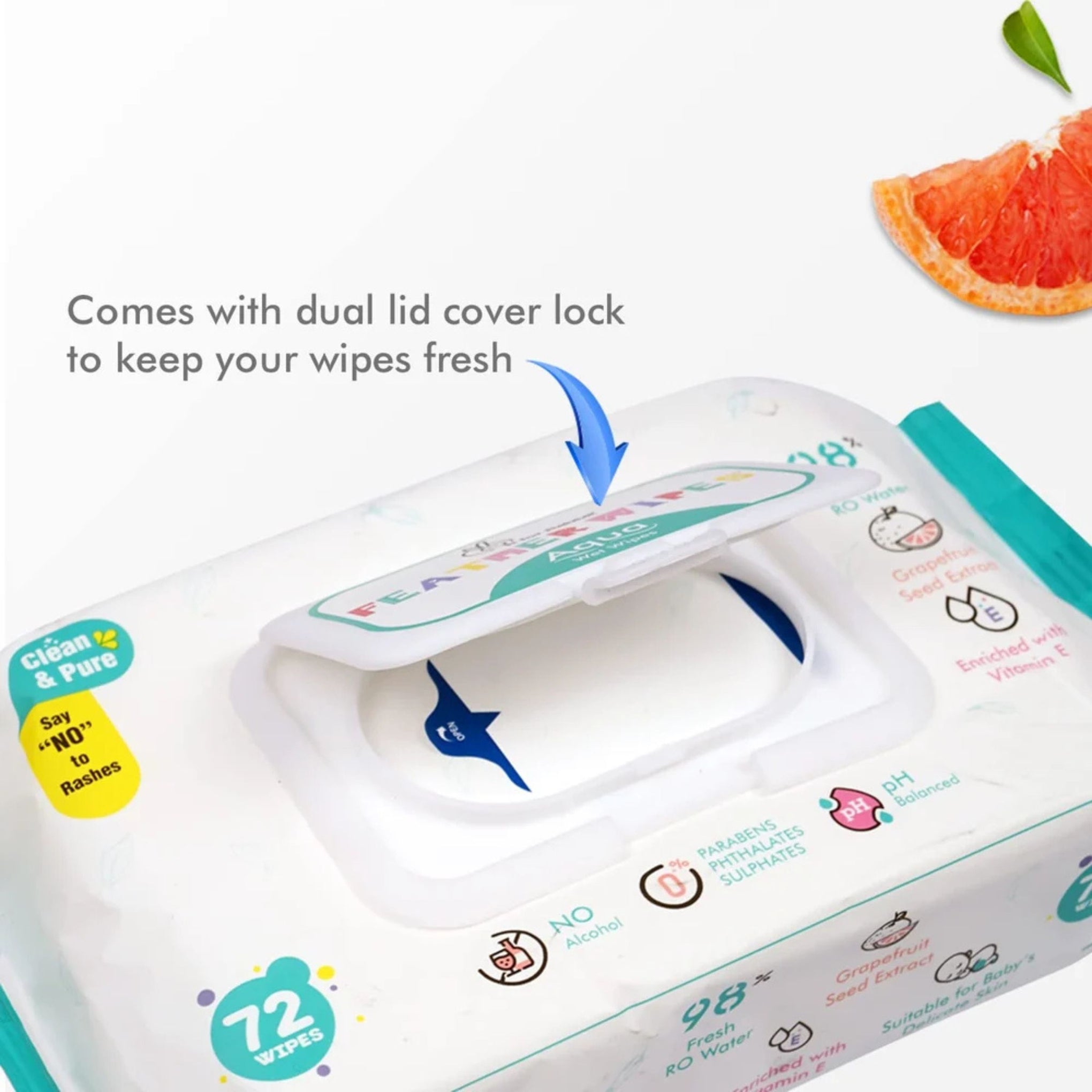 R For Rabbit Feather Aqua Baby Wipes Combo Pack Of 72 Units | Pure Water Wet Wipes for Babies With Lid (Pack of 1)
