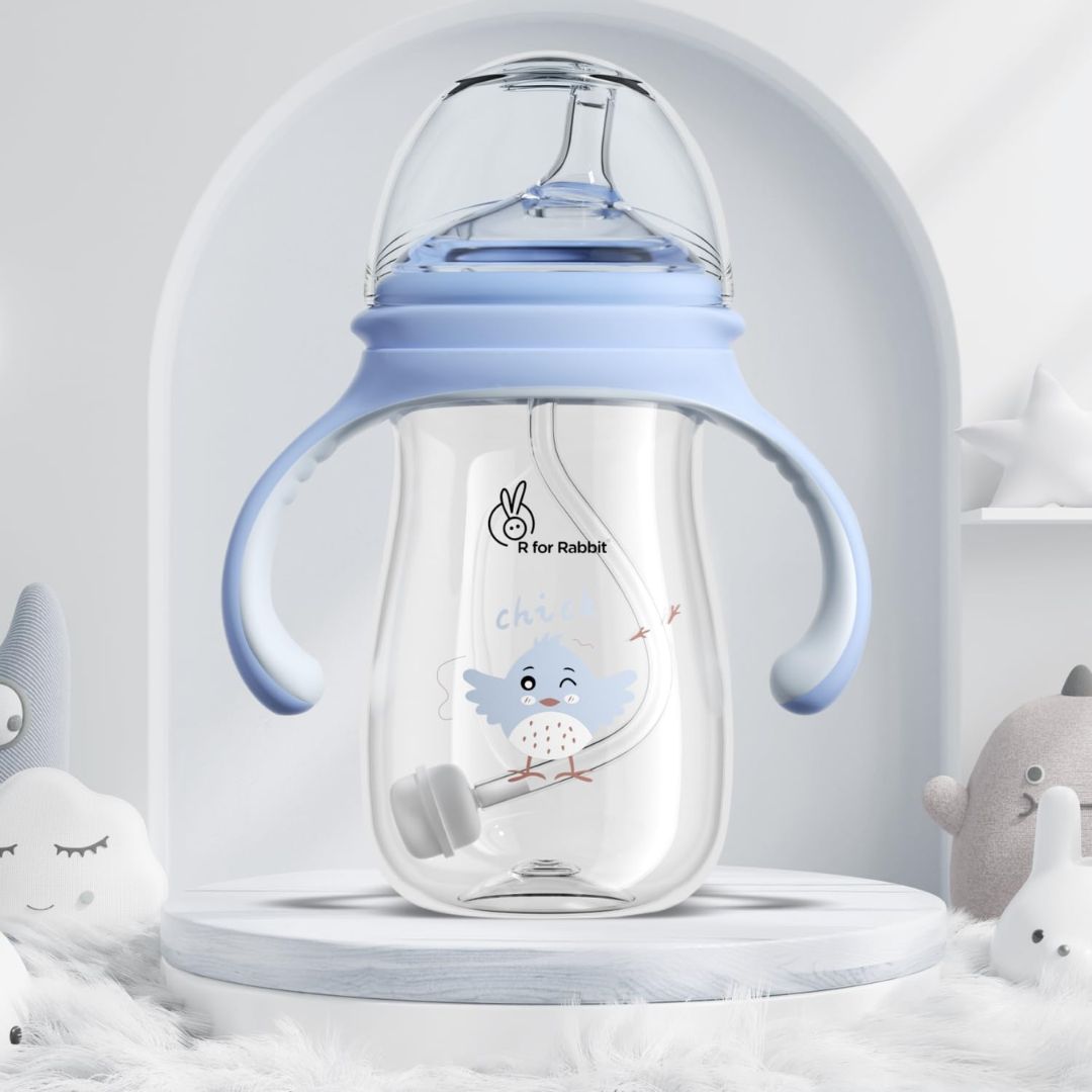 R for Rabbit Tritan Tweet 240 ml Baby Spout Cup for Kids | Twin Handle Non Toxic BPA Free Soft Silicone Spout Sipper Bottle | Leak Proof Drinking Sippy Cup for 6+ Month Infant Baby Boy & Girl (Blue)