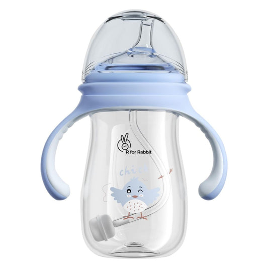 R for Rabbit Tritan Tweet 240 ml Baby Spout Cup for Kids | Twin Handle Non Toxic BPA Free Soft Silicone Spout Sipper Bottle | Leak Proof Drinking Sippy Cup for 6+ Month Infant Baby Boy & Girl (Blue)