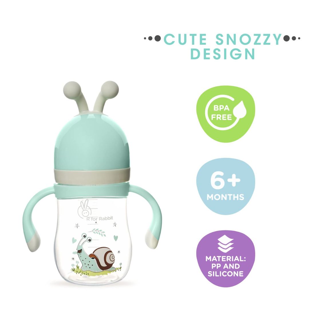 R for Rabbit Snozzy Baby Spout Sippy Cup Bottle 240 ML Soft Silicon Spout for Baby Kids of 6 Months +| Green