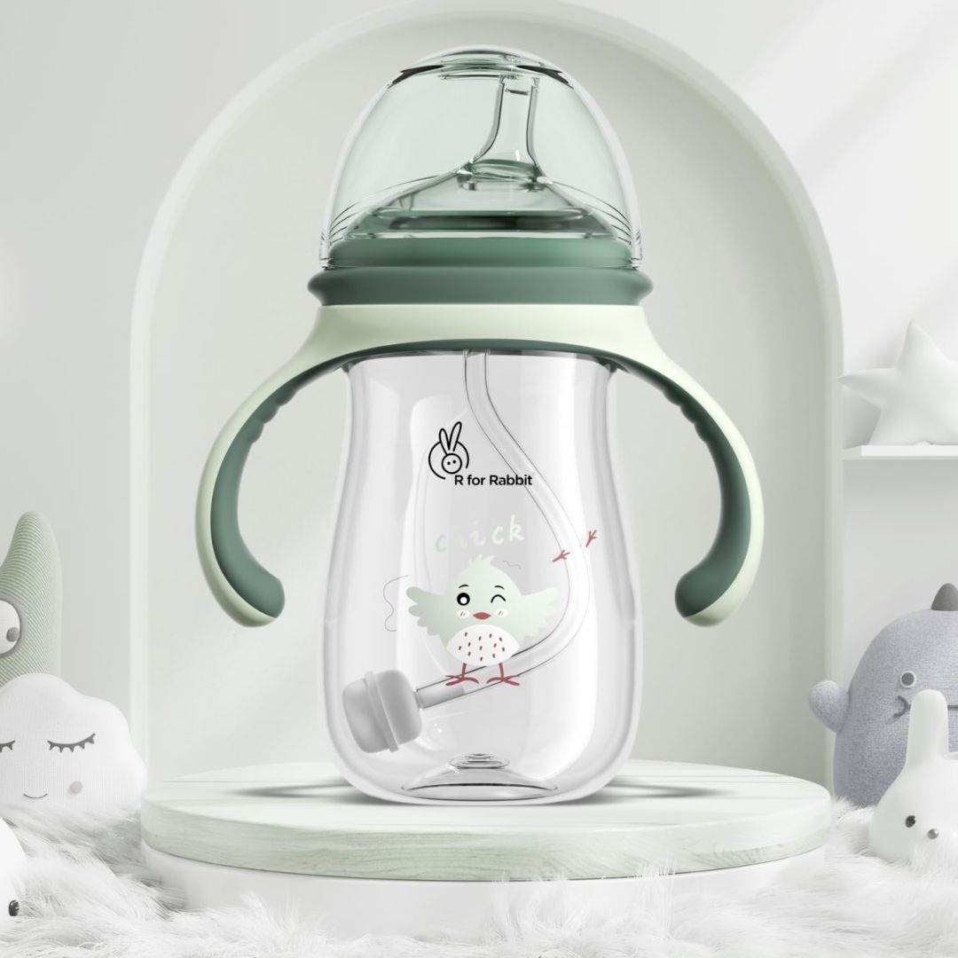 R for Rabbit Tritan Tweet 240 ml Baby Spout Cup for Kids | Twin Handle Non Toxic BPA Free Soft Silicone Spout Sipper Bottle | Leak Proof Drinking Sippy Cup for 6+ Month Infant Baby Boy & Girl (Green)