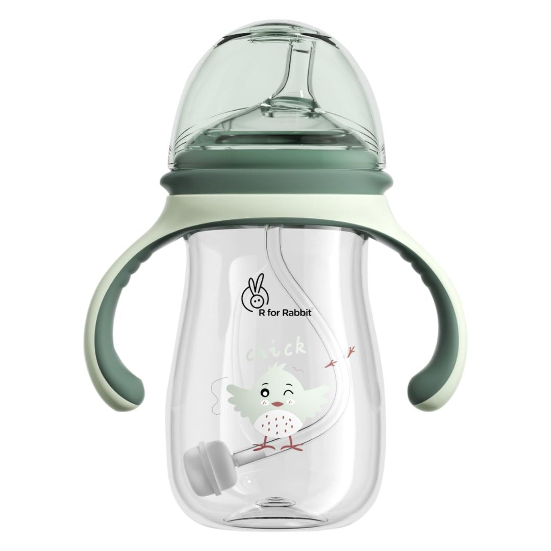 R for Rabbit Tritan Tweet 240 ml Baby Spout Cup for Kids | Twin Handle Non Toxic BPA Free Soft Silicone Spout Sipper Bottle | Leak Proof Drinking Sippy Cup for 6+ Month Infant Baby Boy & Girl (Green)