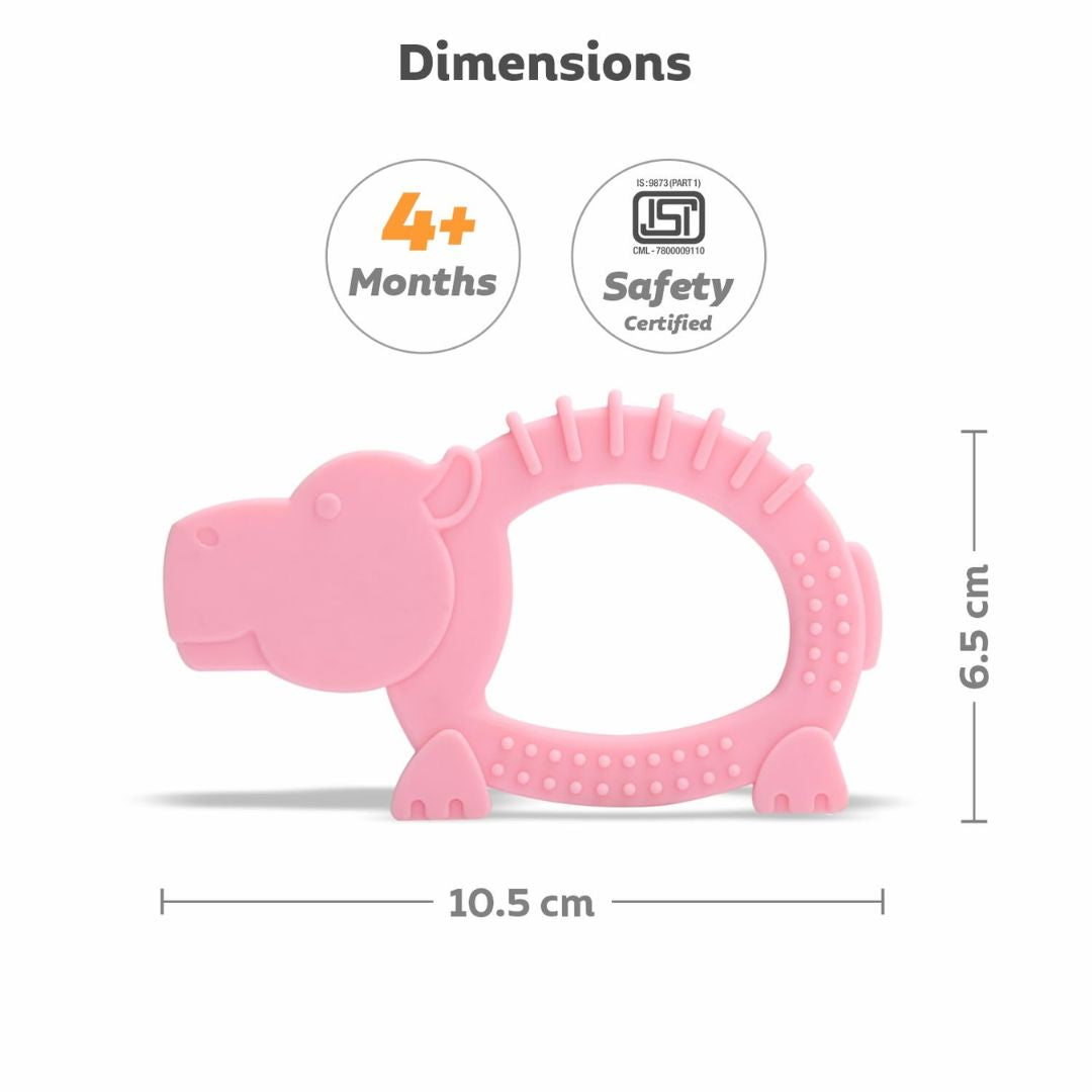 R for Rabbit Tiny Bites Safari Soft Silicone Teether for 4+ Months Baby BPA Free Food Grade Teething Toy for Babies with Multiple Snoothing Surface & Soft Edges (Hippo Pink)