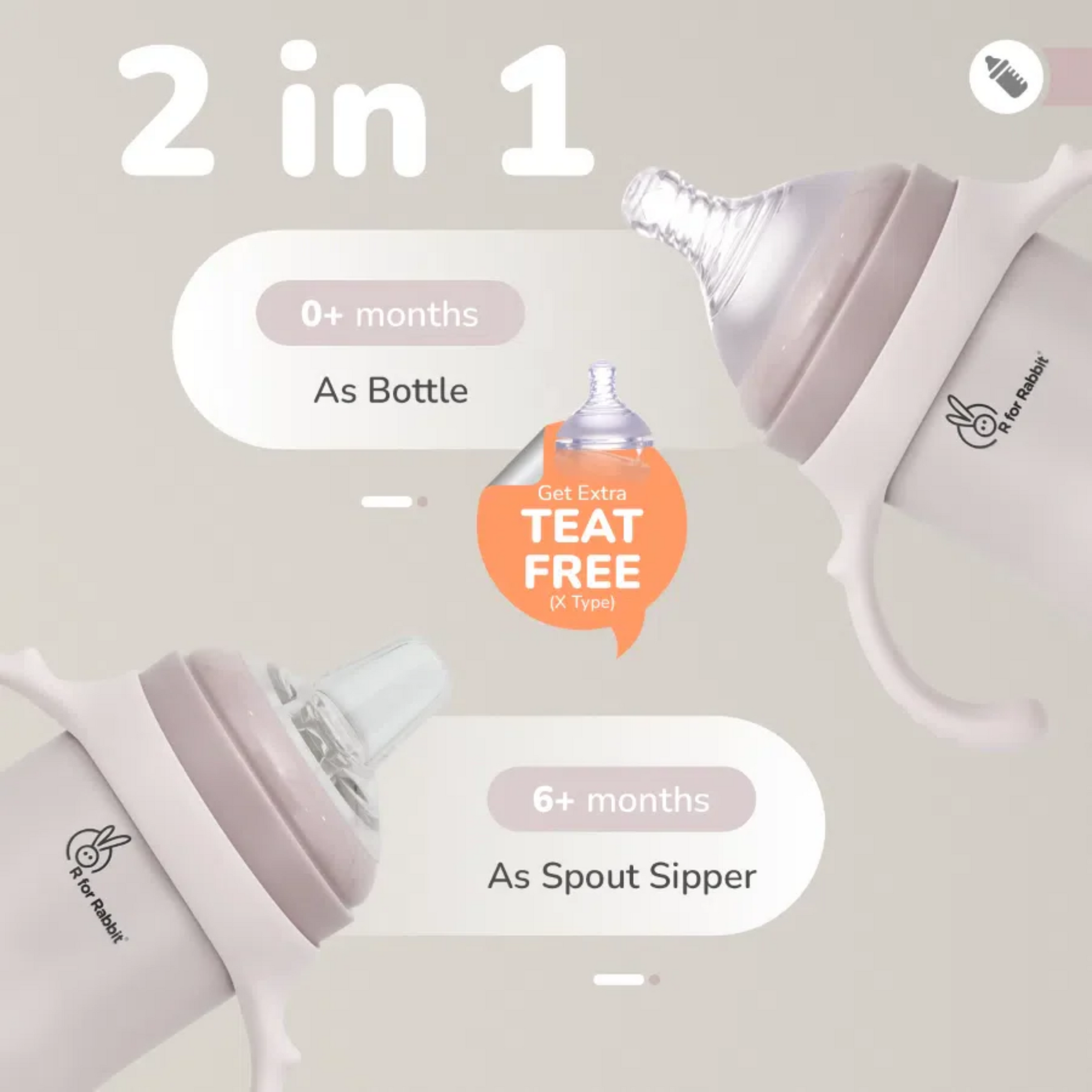 R for Rabbit Steebo Fusion Premium Stainless Steel Spout Cup for Baby, Leak & Spill Proof BPA Free Soft Silicone Straw Drinking Spout Sipper Bottle for Baby Boy & Girl of 6+ Months (270ml, Beige)