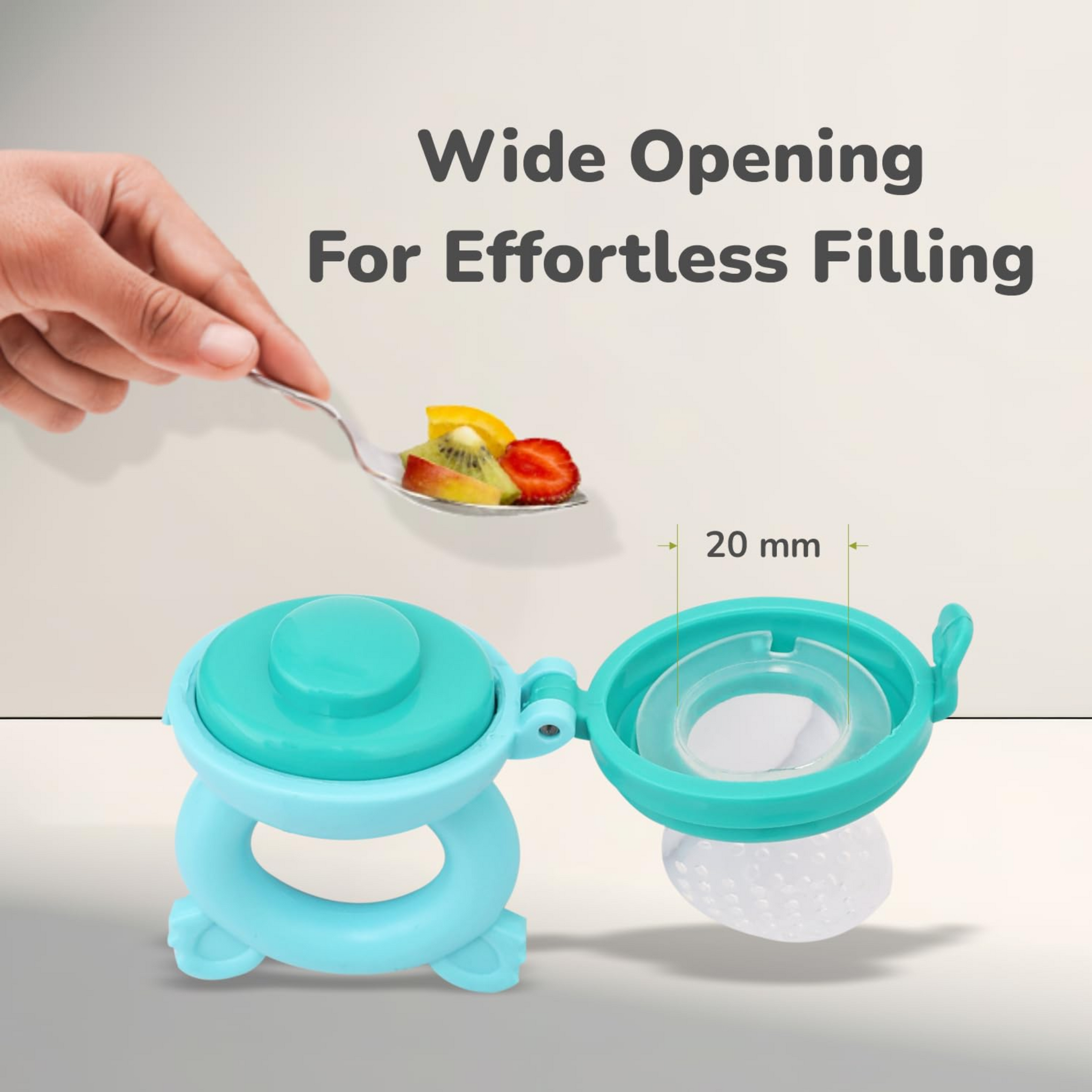 R for Rabbit First Feed Pixie Premium Soft Silicon Chewing Nibbler for Babies | Hygenic & BPA Free| Baby Fruit & Food Veggie Teether | Pacifier/Feeder for Infant 3+ Months (Lake Blue)