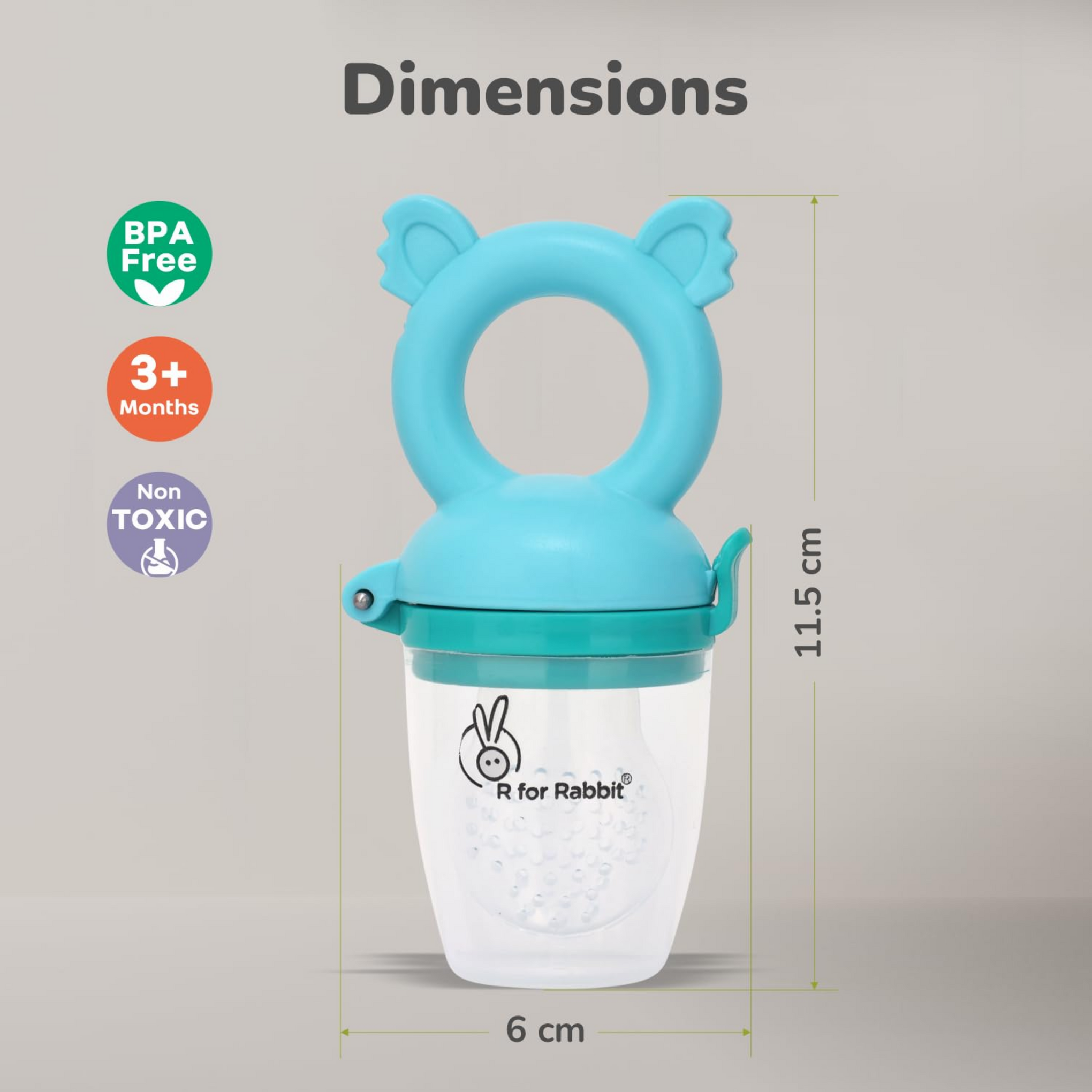 R for Rabbit First Feed Pixie Premium Soft Silicon Chewing Nibbler for Babies | Hygenic & BPA Free| Baby Fruit & Food Veggie Teether | Pacifier/Feeder for Infant 3+ Months (Lake Blue)