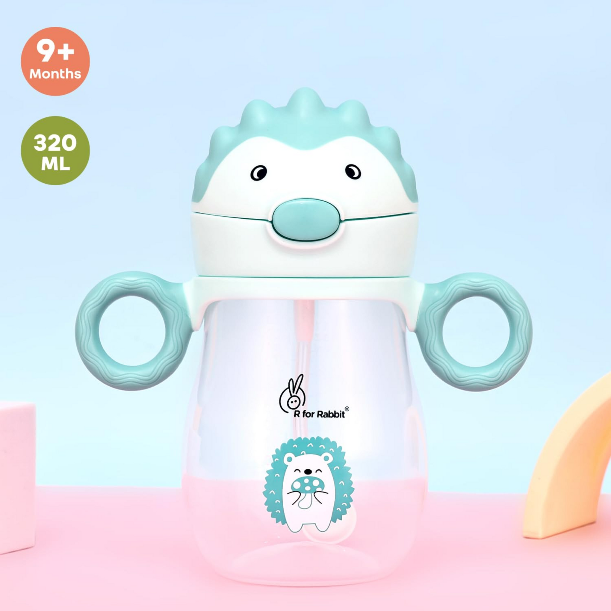 R for Rabbit Spikey Premium Baby Straw Sipper with Anti Gravity Ball | Zero Spill Sippy Cup with Soft Silicone Straw BPA Free & Non Toxic Leak Proof for Kids 9+ Months - (320 ml, Lake Blue)