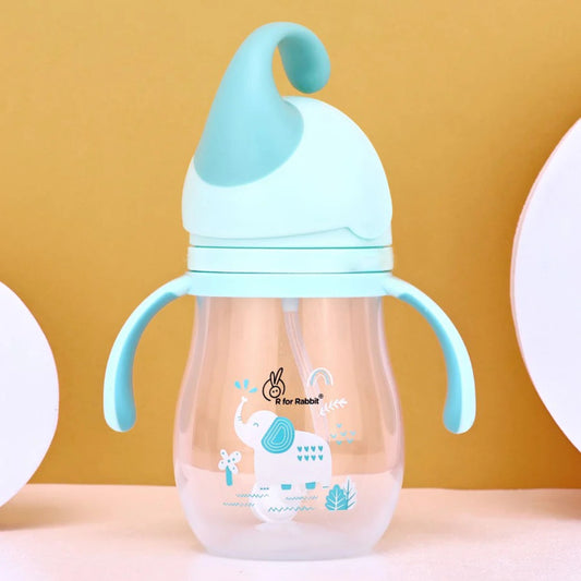 R for Rabbit Trunky Baby Straw Sipper Bottle 320ml With Safe BPA free PP Material (Blue)