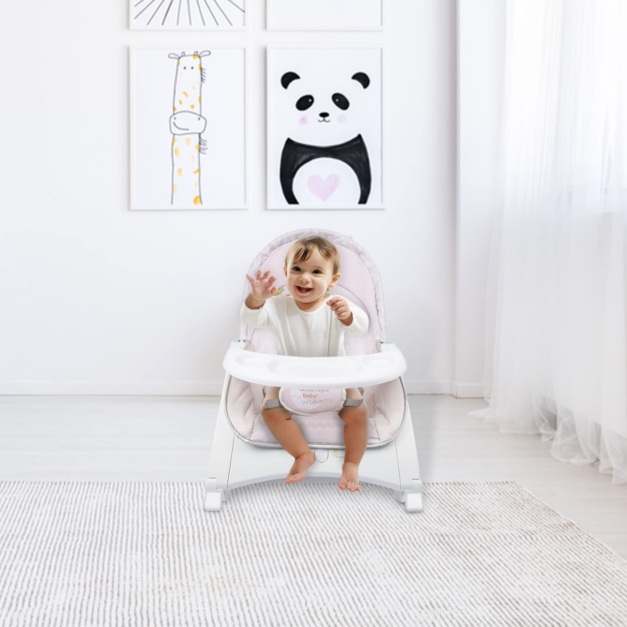 R for Rabbit Rock N Play Baby Rocker Baby Feeding Chair with Vibration and Soothing Music, Adjustable Backrest with Arc-Shaped Legs for Rocking Mode | 3 in 1 Functionality DetachableToy Bar (Cream Grey)