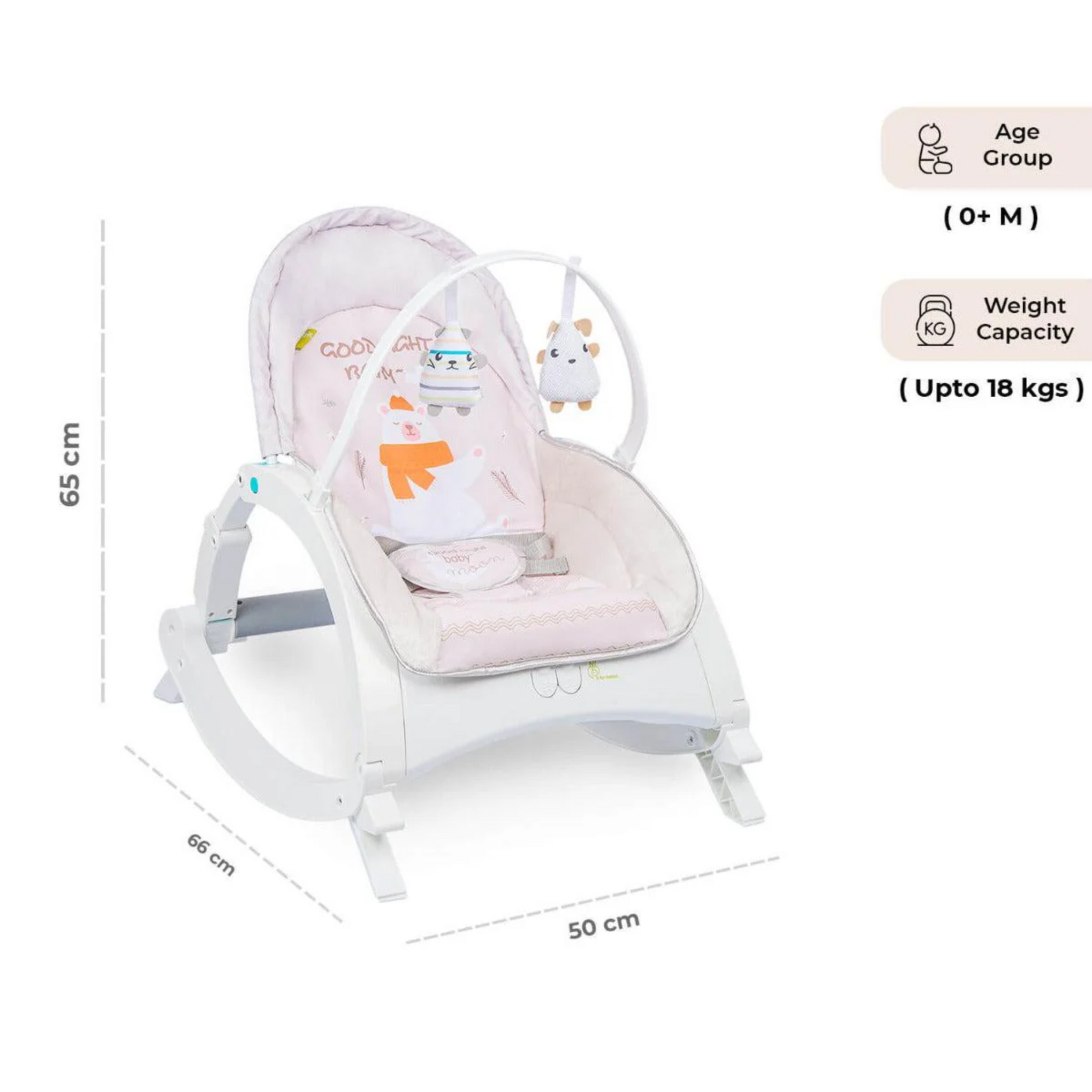 R for Rabbit Rock N Play Baby Rocker Baby Feeding Chair with Vibration and Soothing Music, Adjustable Backrest with Arc-Shaped Legs for Rocking Mode | 3 in 1 Functionality DetachableToy Bar (Cream Grey)
