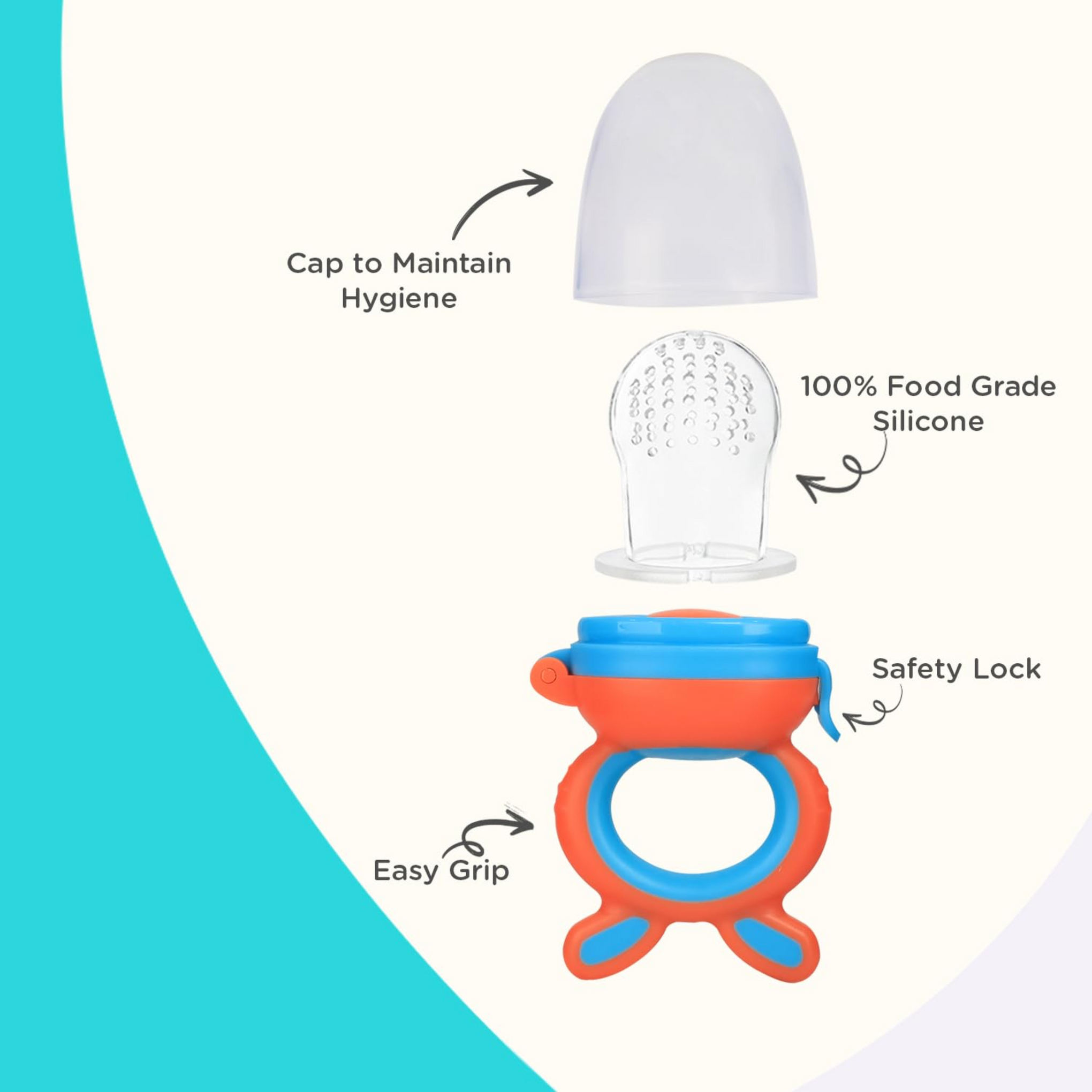 R for Rabbit First Feed Bunny Nibbler Soft Silicon Chewing Fruit Feeder for Babies | Baby Fruit & Food Veggie Teether |Hygenic & BPA Free | Pacifier for Infant 3+ Months (Orange-Blue)