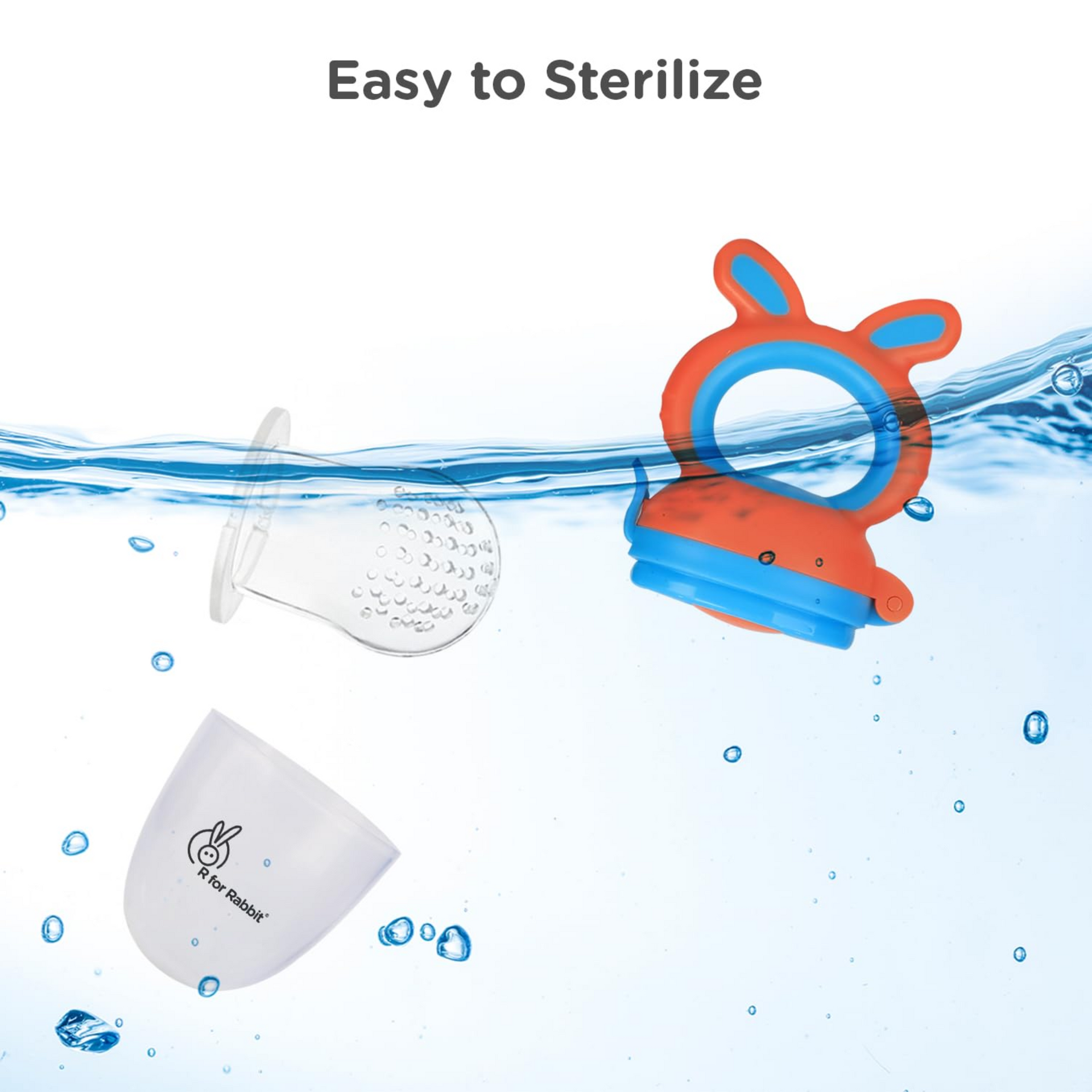 R for Rabbit First Feed Bunny Nibbler Soft Silicon Chewing Fruit Feeder for Babies | Baby Fruit & Food Veggie Teether |Hygenic & BPA Free | Pacifier for Infant 3+ Months (Orange-Blue)