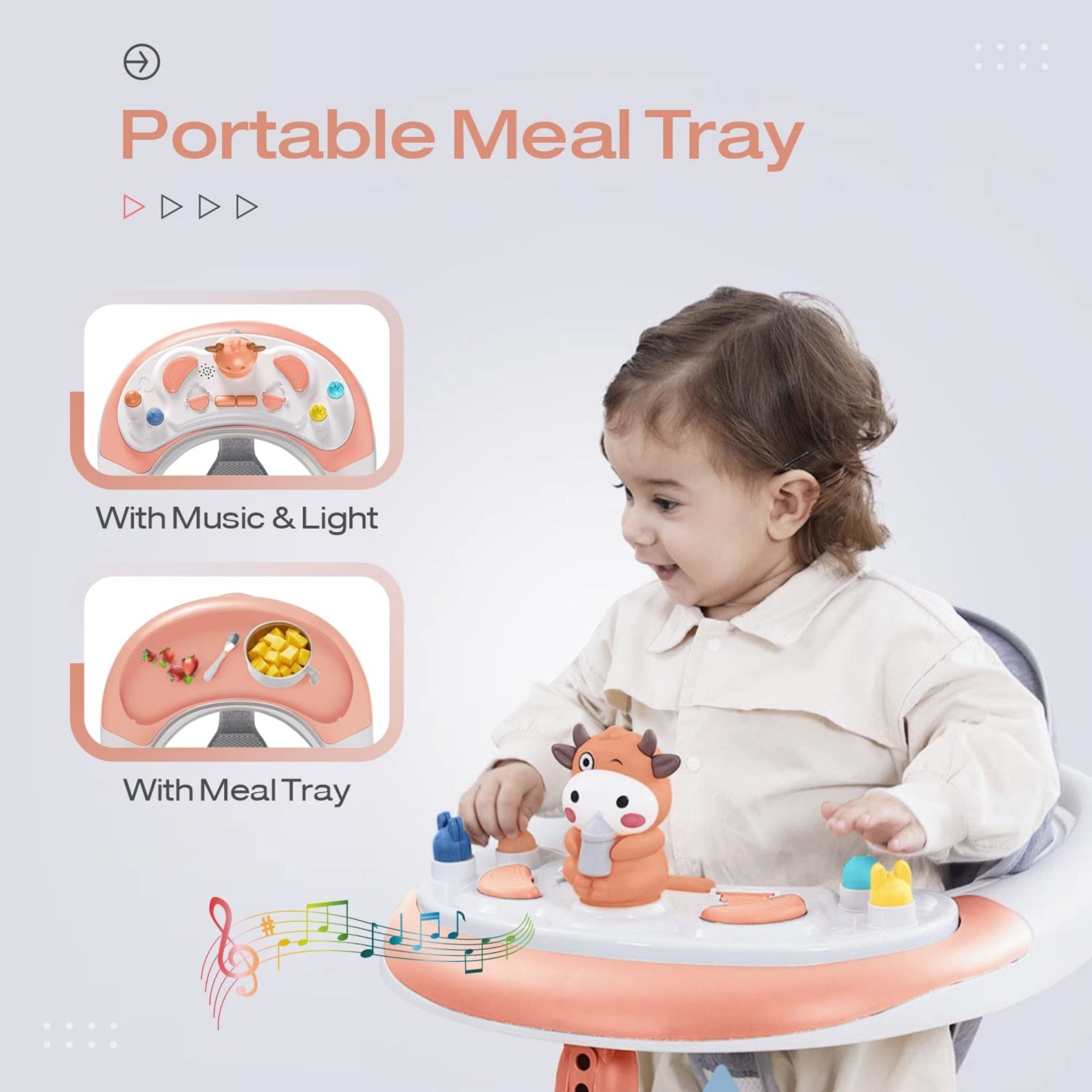 R for Rabbit Little Feet Plus Baby Walker Cum Rocker 3 Level Height Adjustment and 4 Level Seat Adjustment for Baby 6-18 Months with Recreational Toy Bar - (Pink)