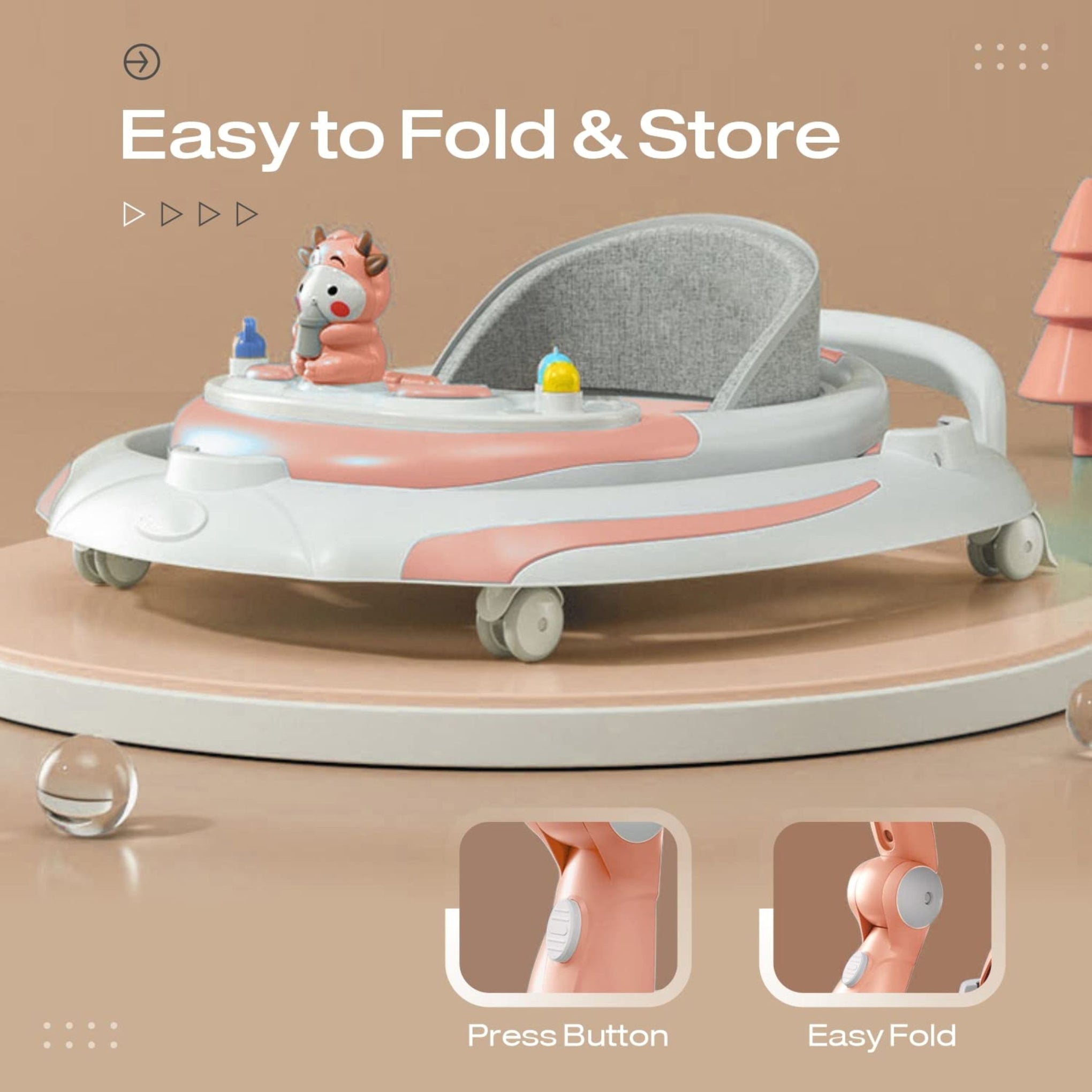 R for Rabbit Little Feet Plus Baby Walker Cum Rocker 3 Level Height Adjustment and 4 Level Seat Adjustment for Baby 6-18 Months with Recreational Toy Bar - (Pink)