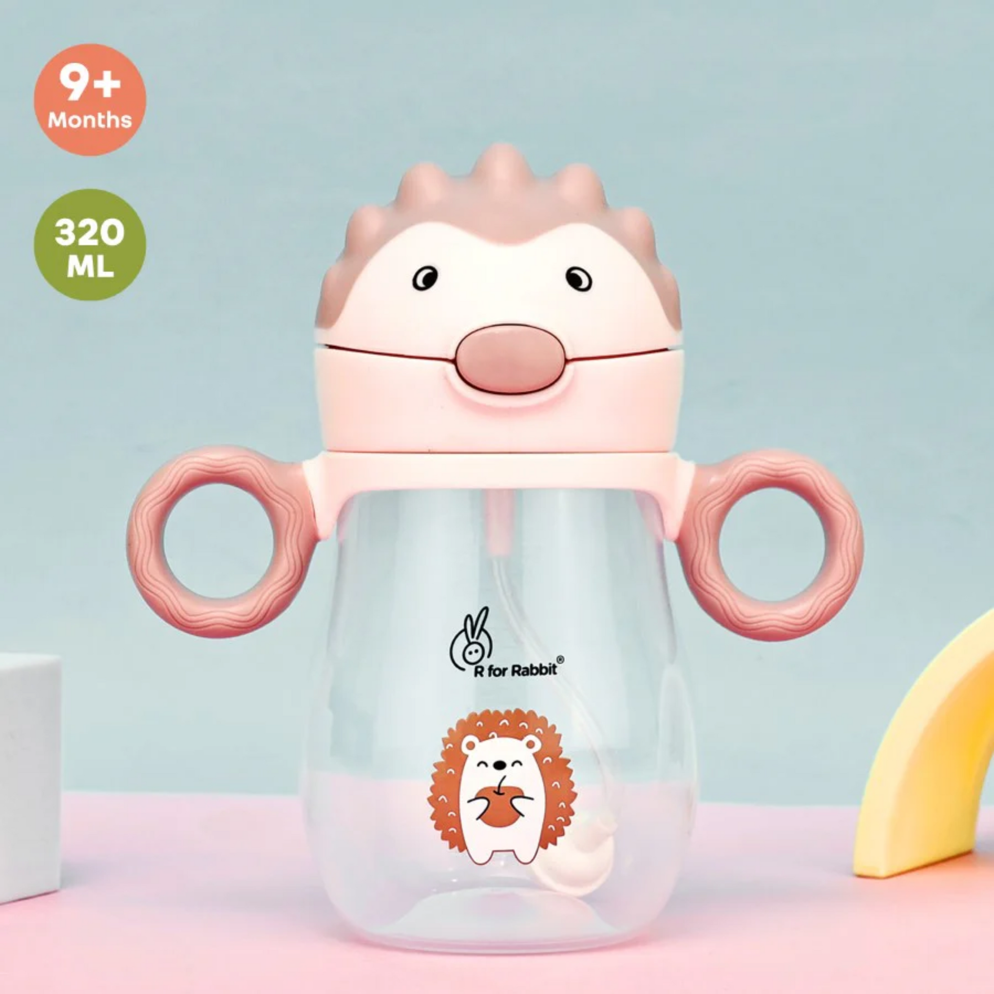 R for Rabbit Spikey Premium Baby Straw Sipper with Anti Gravity Ball | Zero Spill Sippy Cup with Soft Silicone Straw BPA Free & Non Toxic Leak Proof for Kids 9+ Months - (320 ml, (Peach Pink)