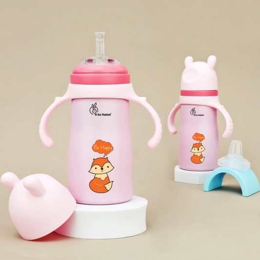 R for Rabbit Steebo Tiny Tales 2 in 1 Spout and Straw Sipper Stainless Steel Bottle For Kids 270ml (Pink)