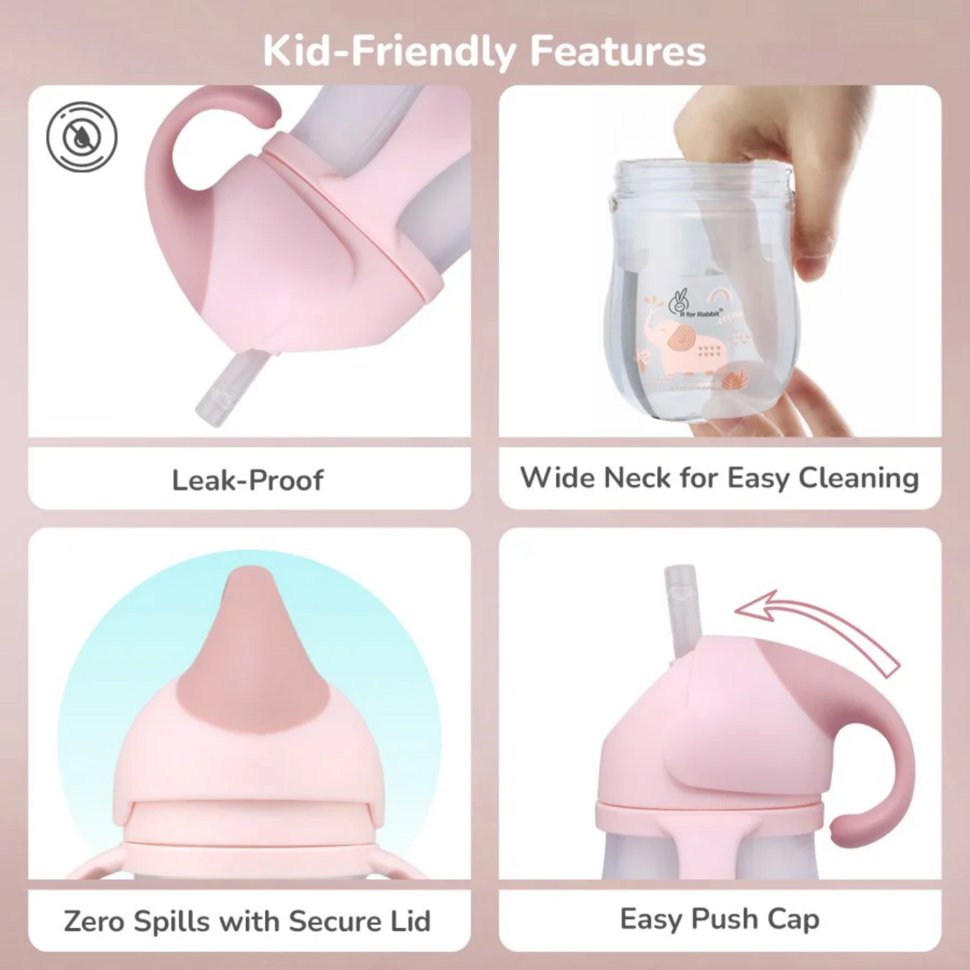 R for Rabbit Trunky Baby Straw Sipper Bottle 320ml With Safe BPA free PP Material(Pink)