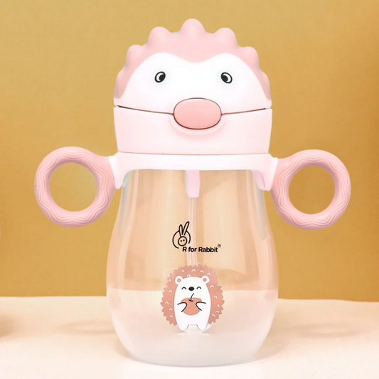 R for Rabbit Spikey Premium Baby Straw Sipper with Anti Gravity Ball | Zero Spill Sippy Cup with Soft Silicone Straw BPA Free & Non Toxic Leak Proof for Kids 9+ Months - (320 ml, (Peach Pink)