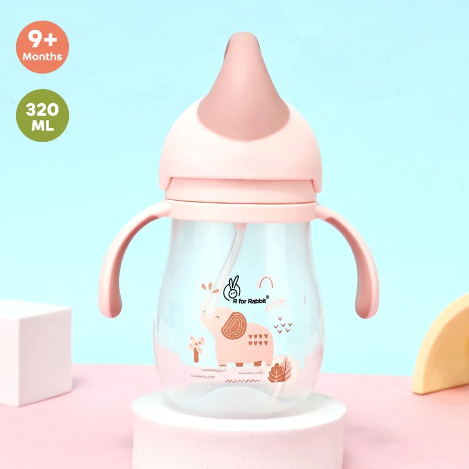 R for Rabbit Trunky Baby Straw Sipper Bottle 320ml With Safe BPA free PP Material(Pink)