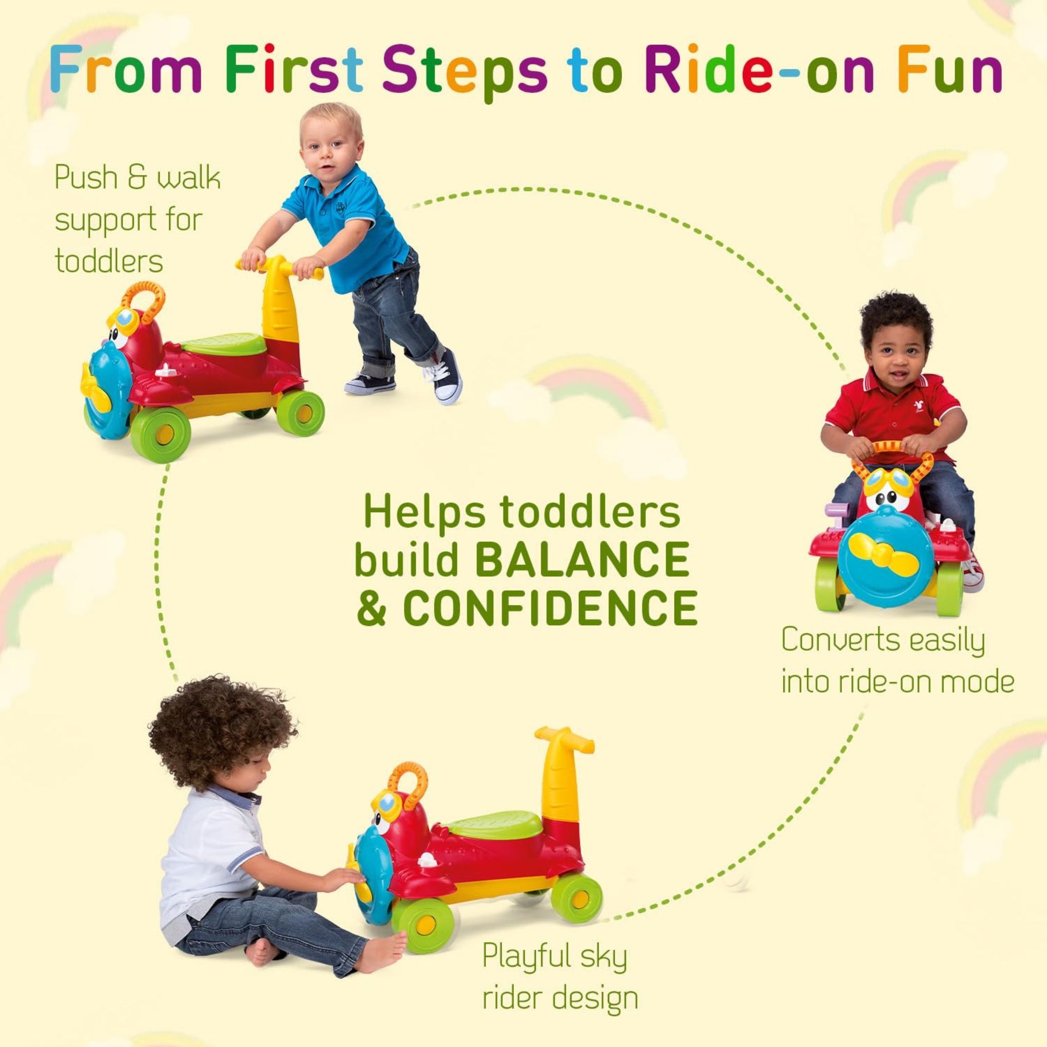 Kids Ride-On Airplane Toy with Steering Handle | Colorful Push & Ride Plane for Toddlers (1–3 Years)