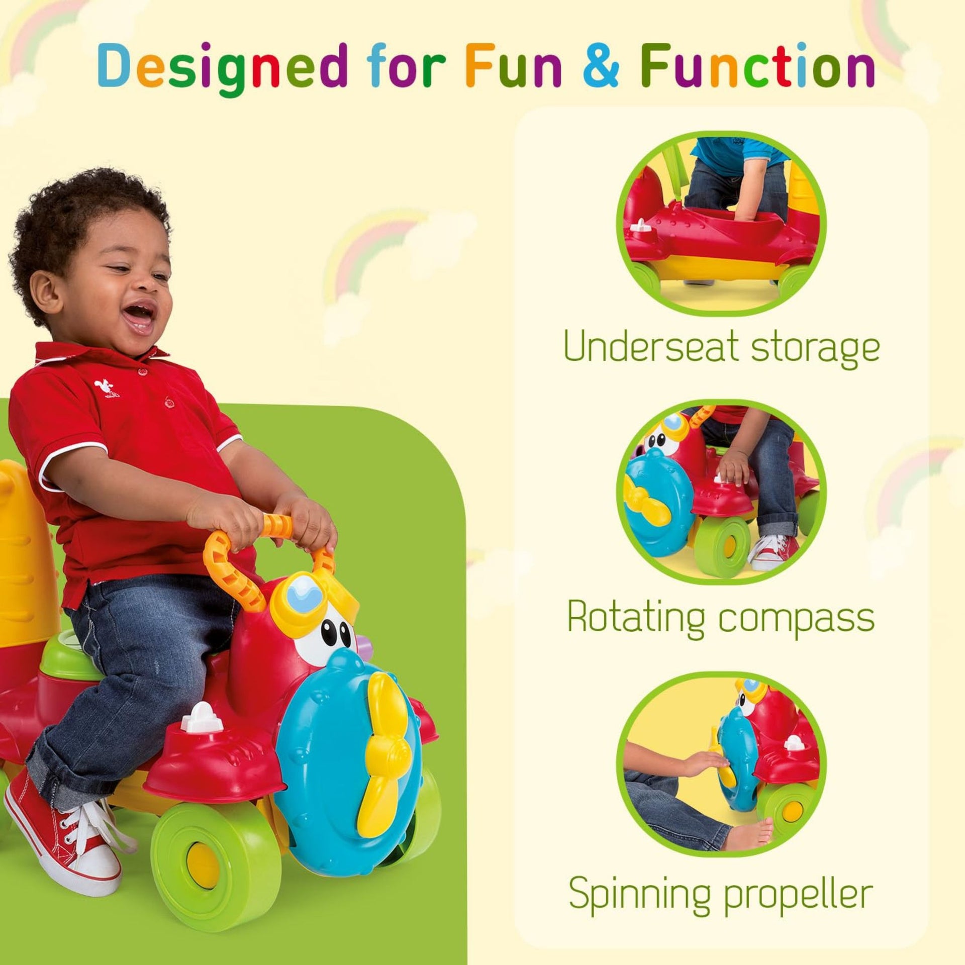 Kids Ride-On Airplane Toy with Steering Handle | Colorful Push & Ride Plane for Toddlers (1–3 Years)