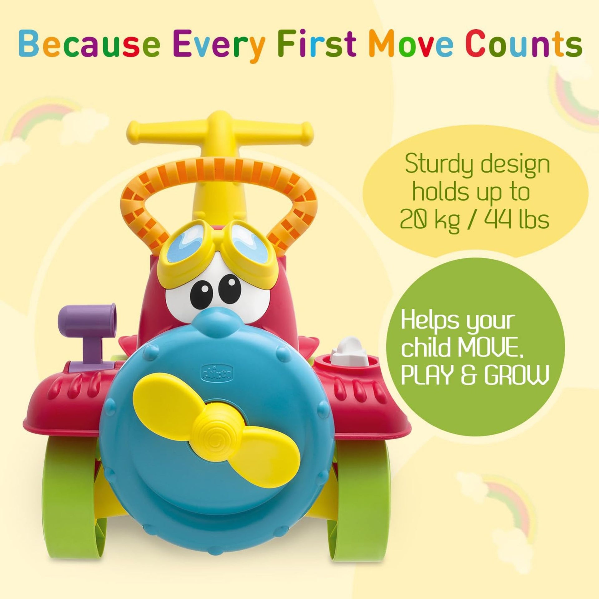 Kids Ride-On Airplane Toy with Steering Handle | Colorful Push & Ride Plane for Toddlers (1–3 Years)