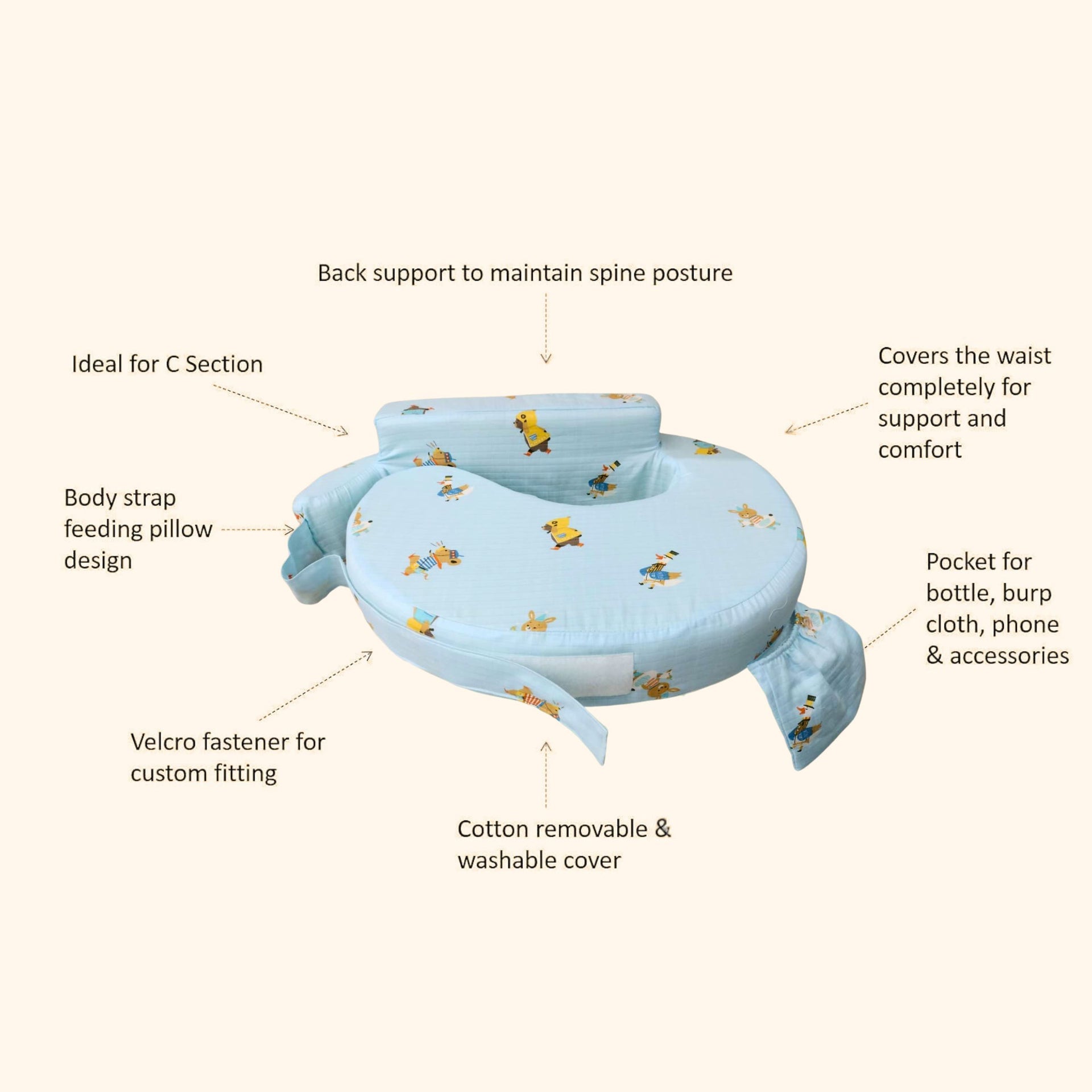 Smile Baby New Born Pillow Feeding | Soft Cotton Animal Print Feeding & Nursing Support Pillow | Comfortable U-Shape Infant Feeding Cushion