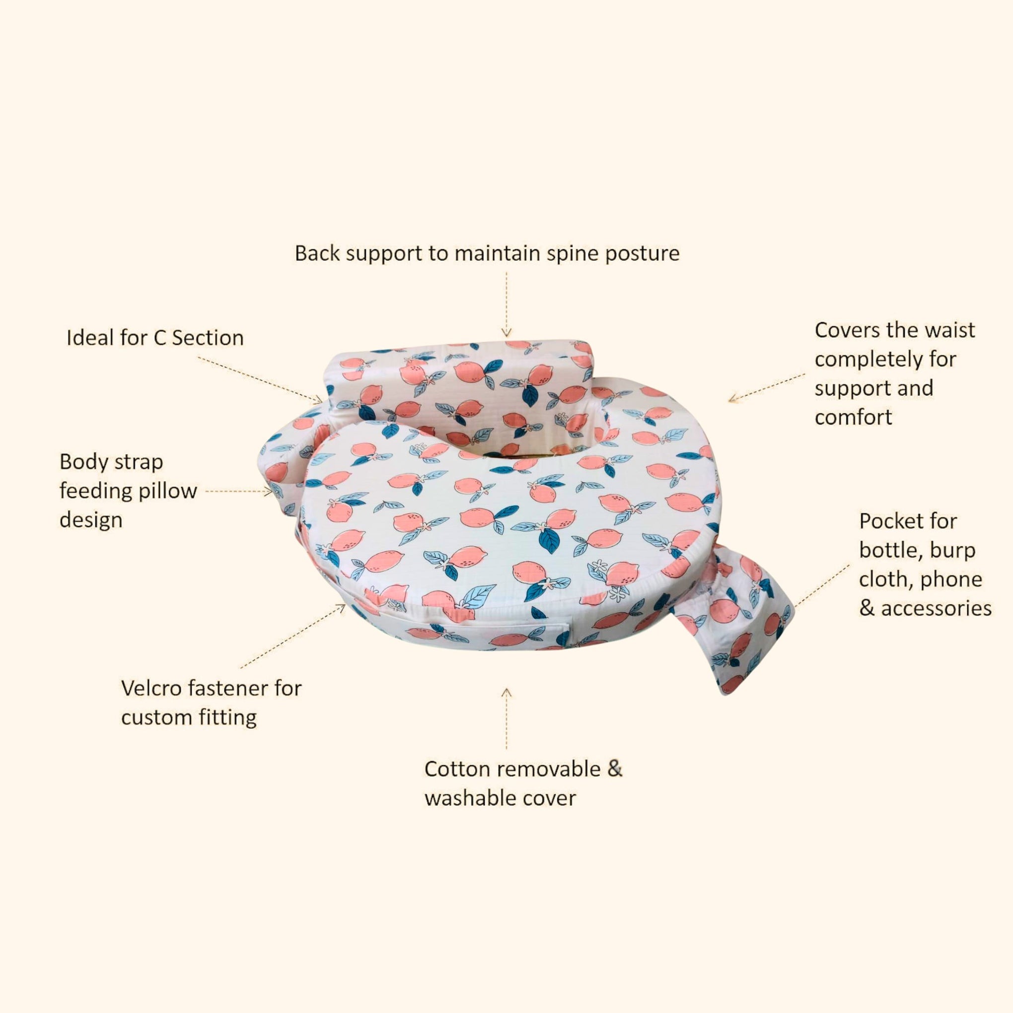 Smile Baby New Born Pillow Feeding | Soft Cotton Baby Feeding Support Pillow with Storage Pocket | Comfortable Nursing & Feeding Cushion for Newborns
