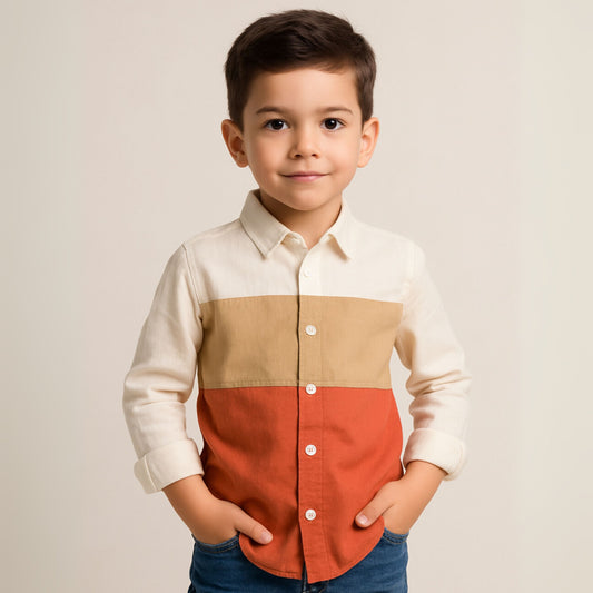 Blazo Stylish Triple-Tone Shirt for Boys – Premium Cotton & Bold Look – Classic Point Collar – ling sleeve –  Aged 4 to 10 Years